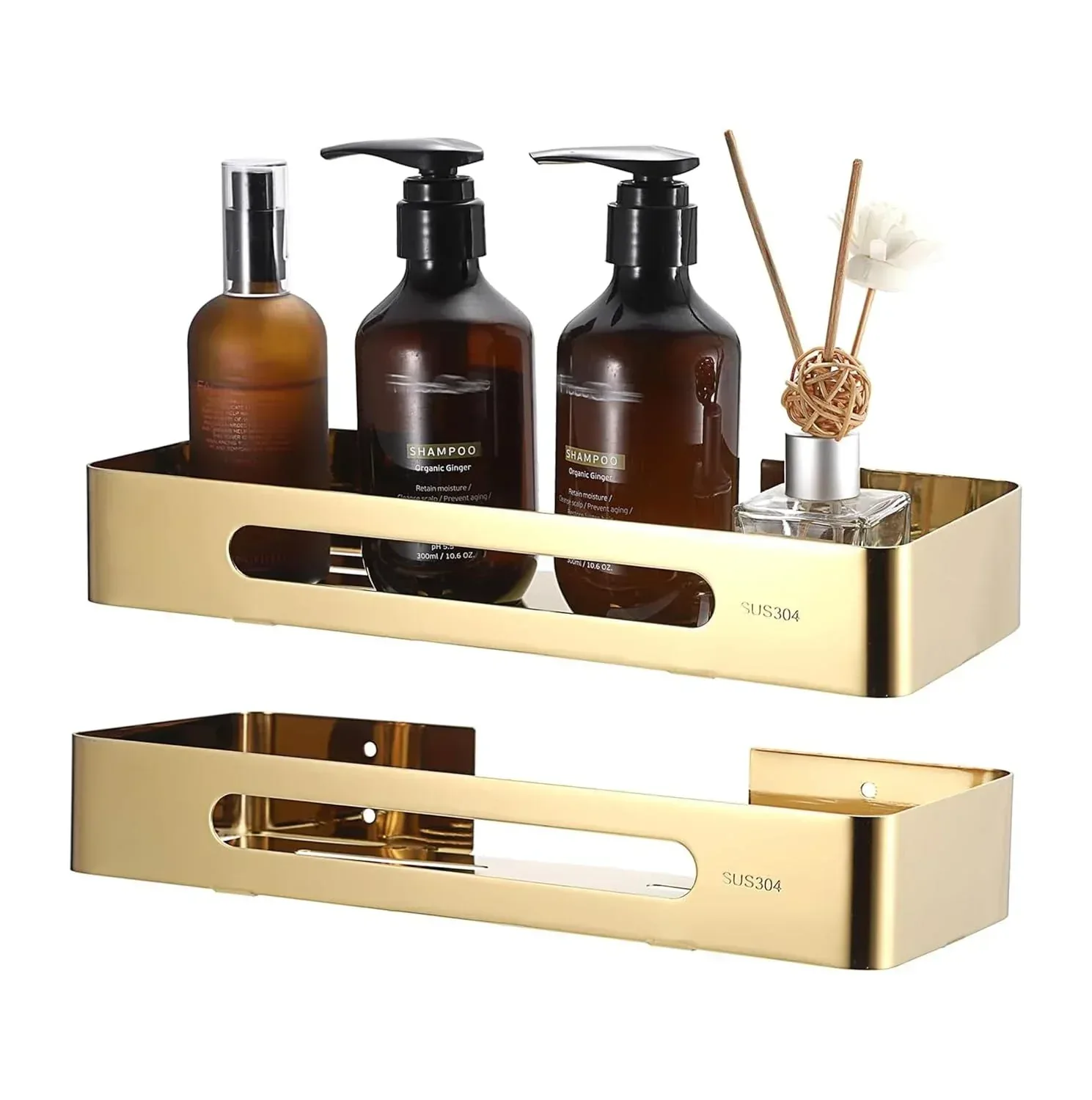 Square Stainless Steel Corner Shelf  (Gold) 2 set