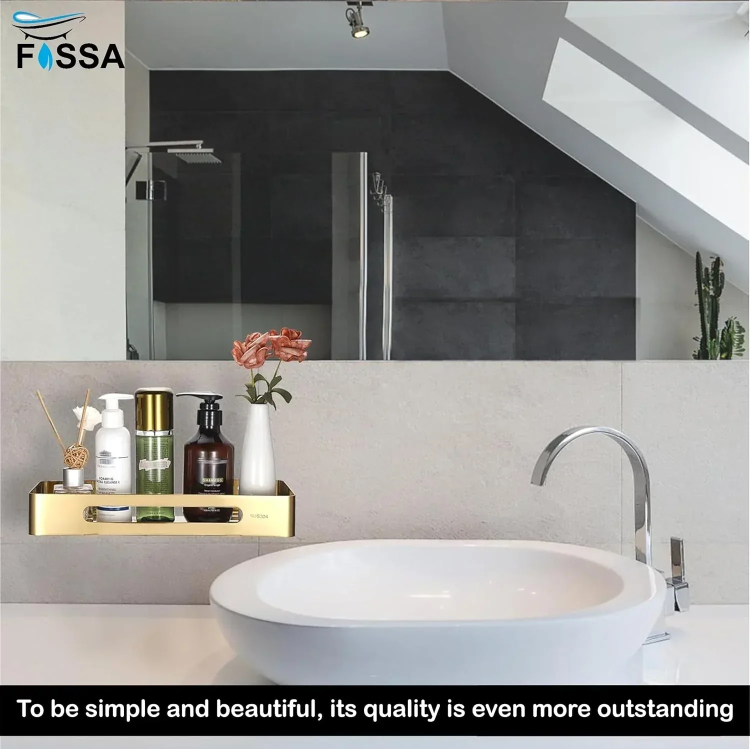 Square Stainless Steel Corner Shelf  (Gold) 2 set - Image 2