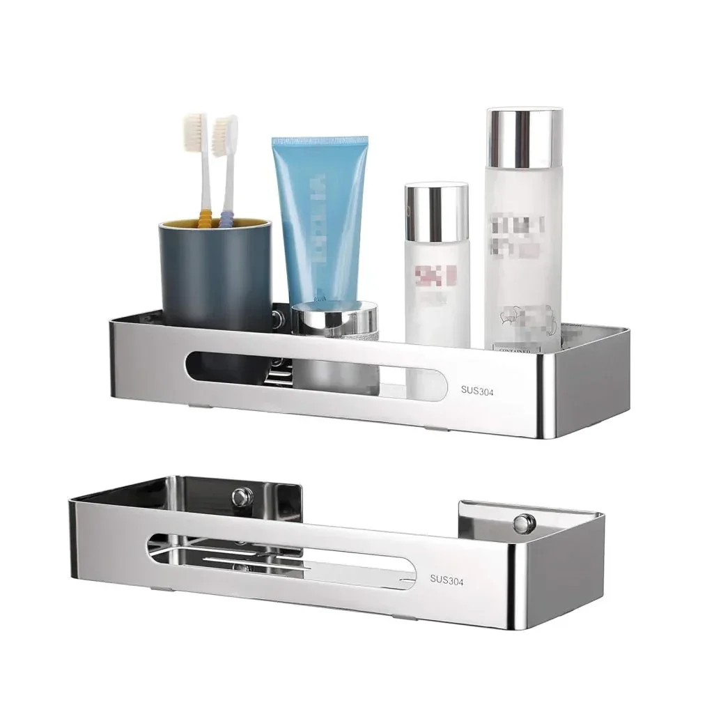 Square Stainless Steel Corner Shelf (Silver) 2 Set