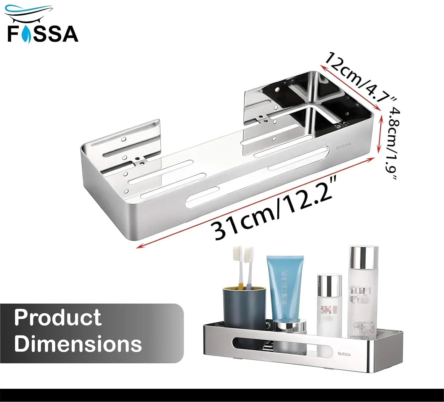 Square Stainless Steel Corner Shelf (Silver) 2 Set - Image 2