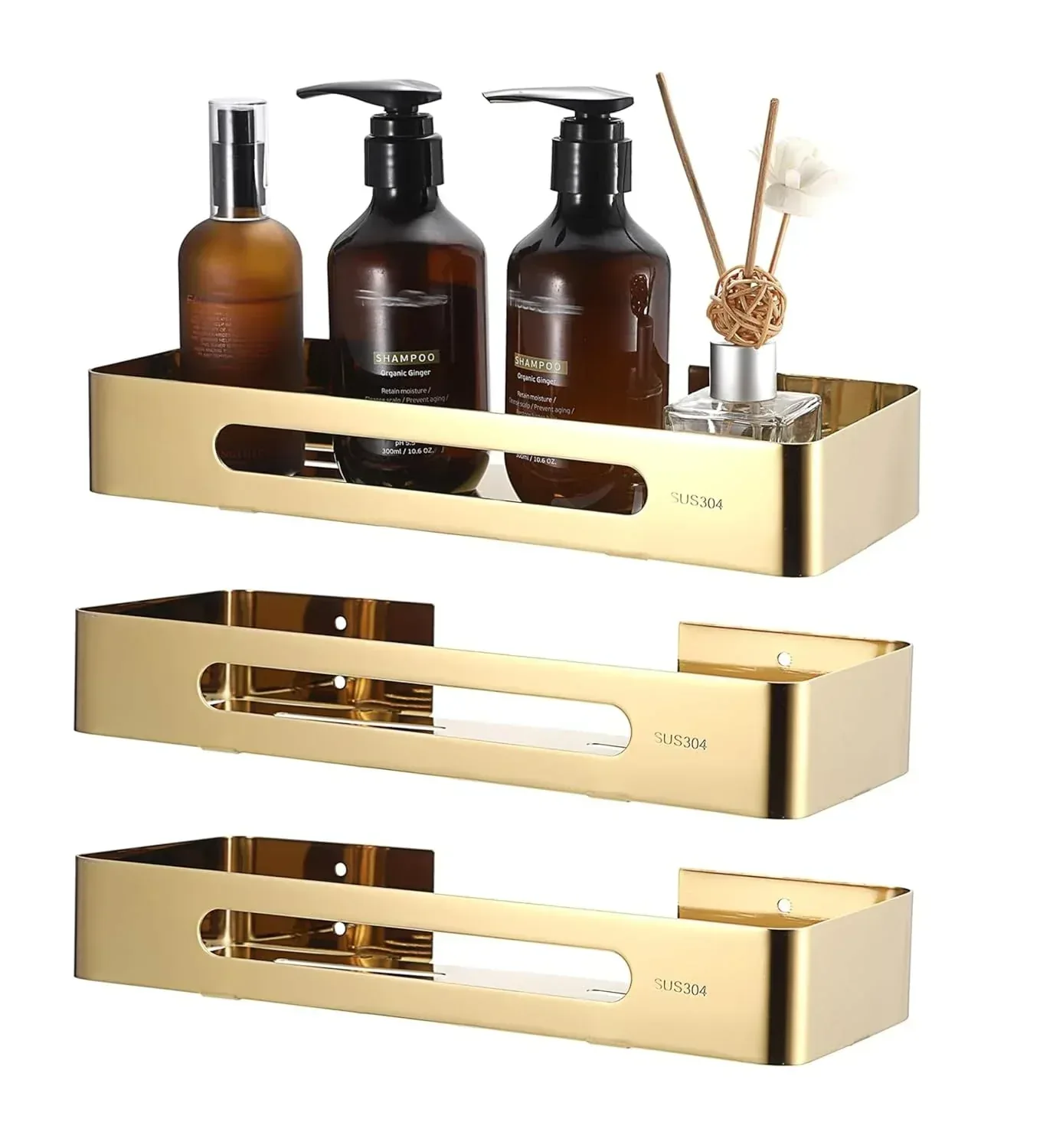 Square Stainless Steel Corner Shelf (Gold) 3 set