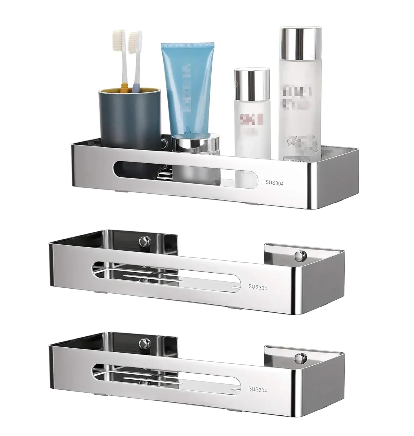 Square Stainless Steel  Corner Shelf  (Silver) 3 Set