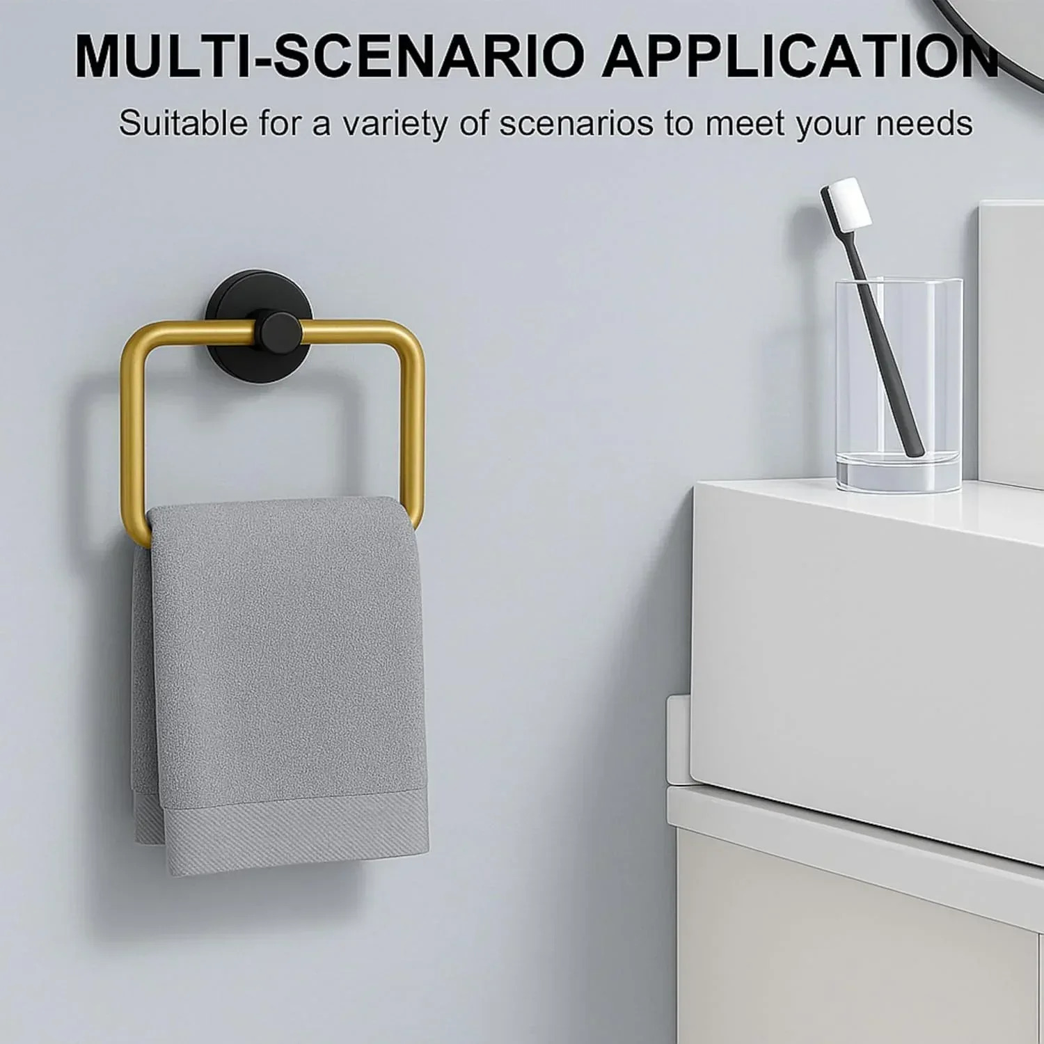 Square Stainless Steel Towel Ring Black -Gold - Image 6