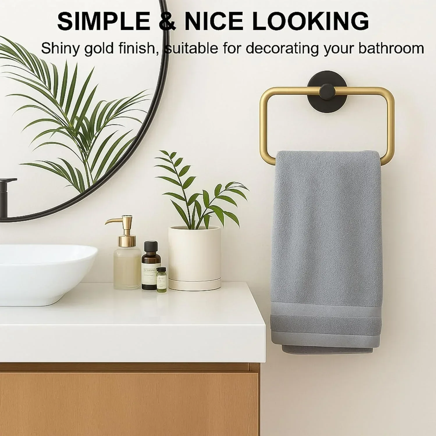 Square Stainless Steel Towel Ring Black -Gold - Image 7