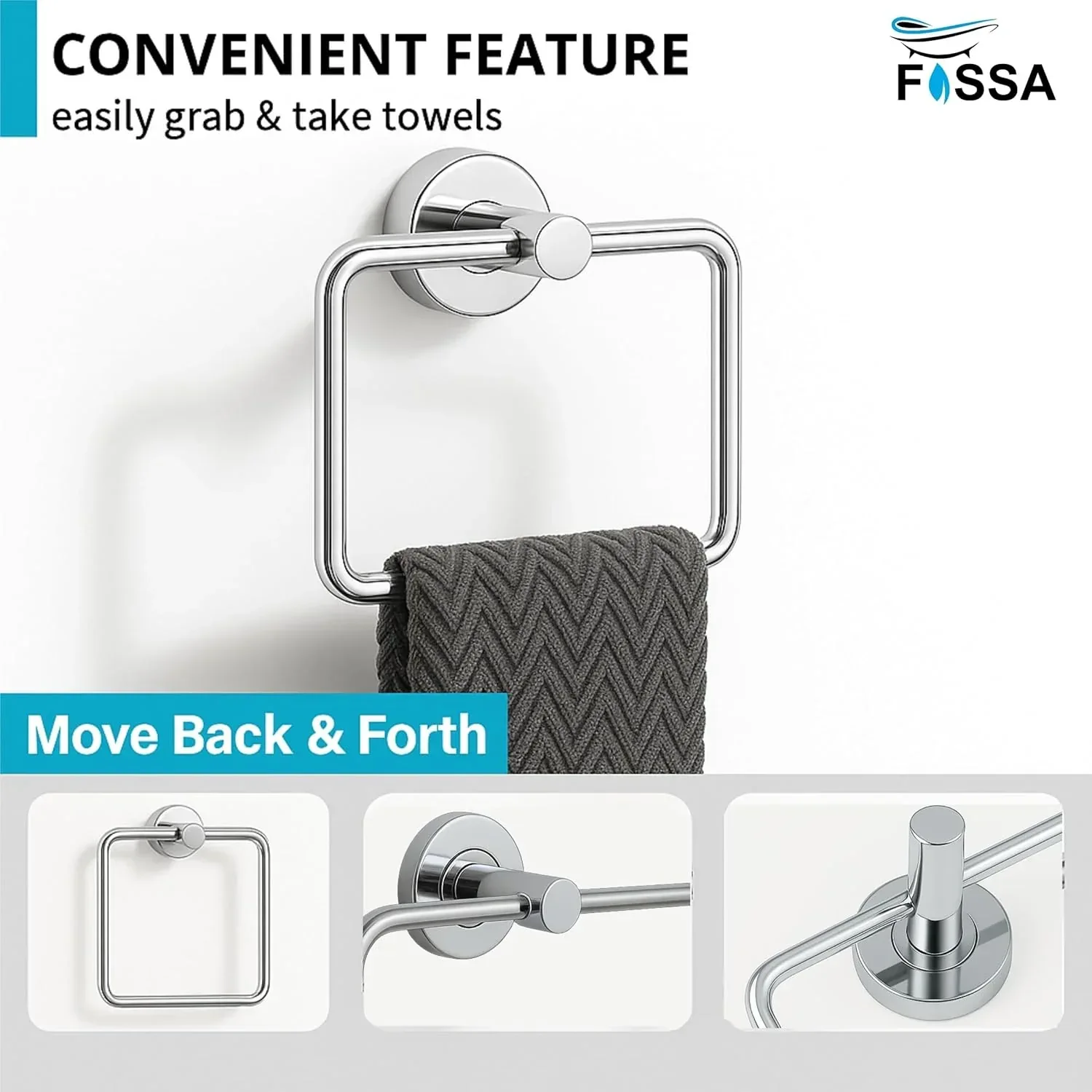 Square Stainless Steel Towel Ring Silver - Image 2