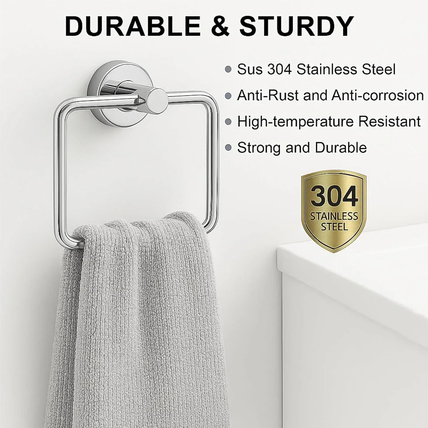 Square Stainless Steel Towel Ring Silver - Image 4