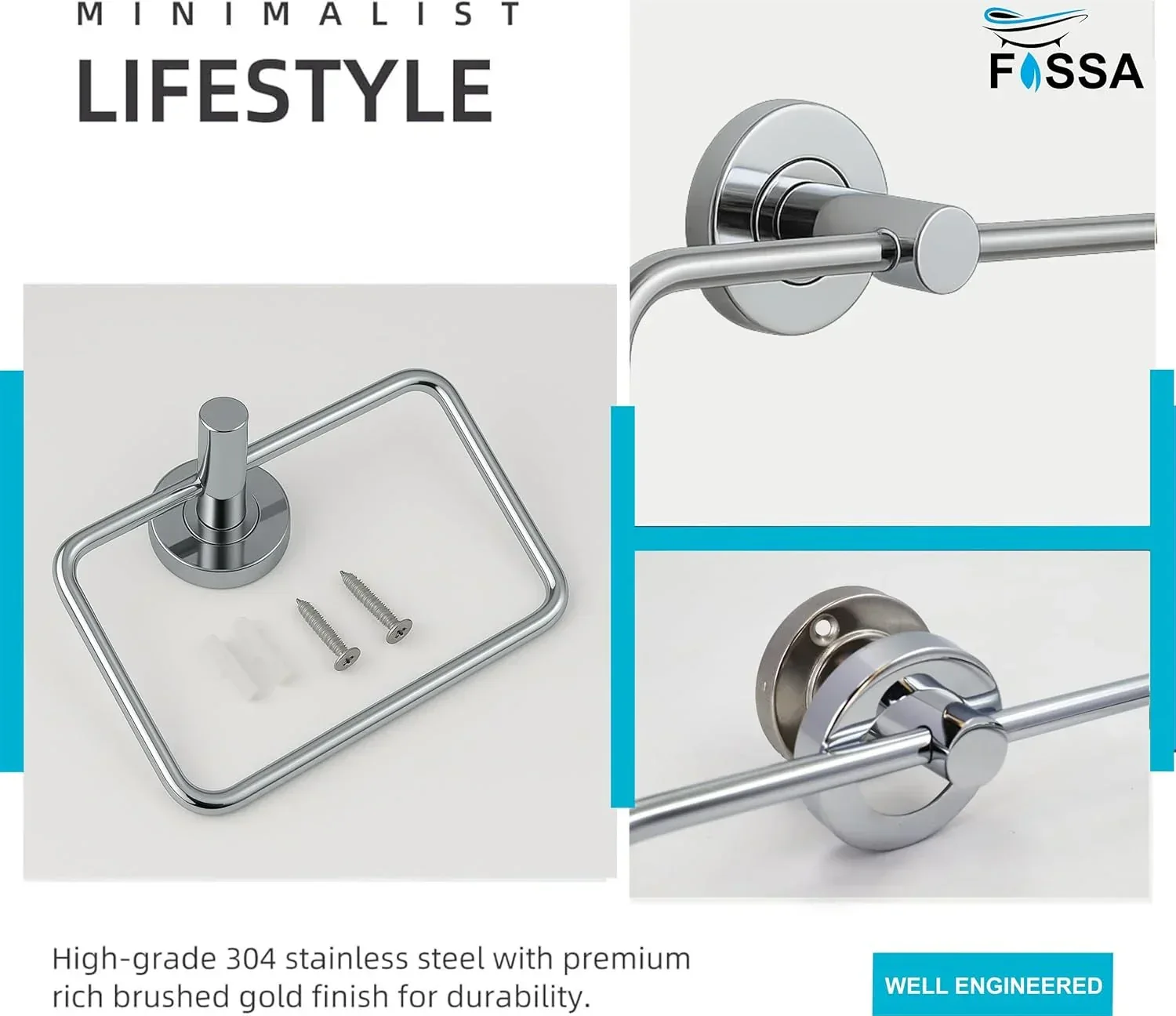Square Stainless Steel Towel Ring Silver - Image 5
