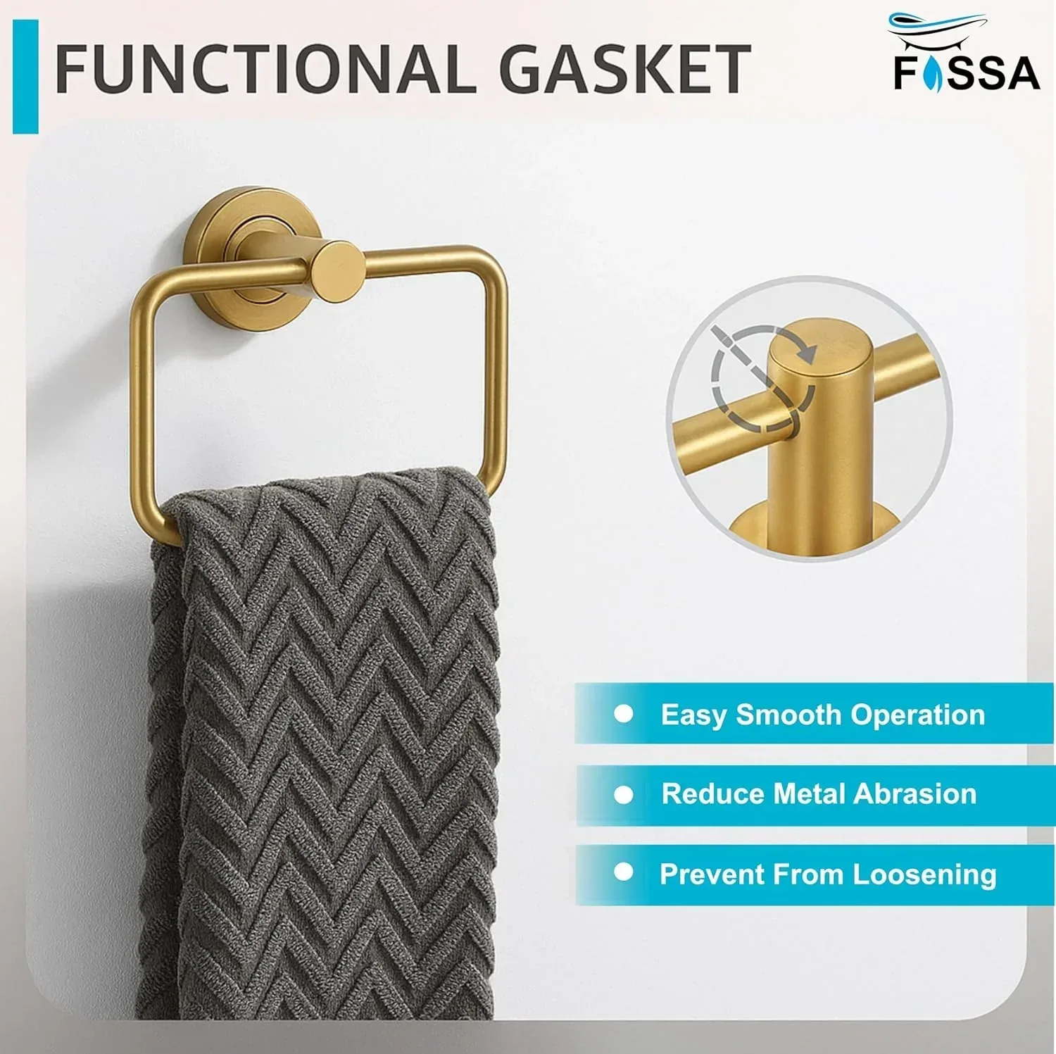 Square Stainless Steel Towel Ring Gold - Image 3