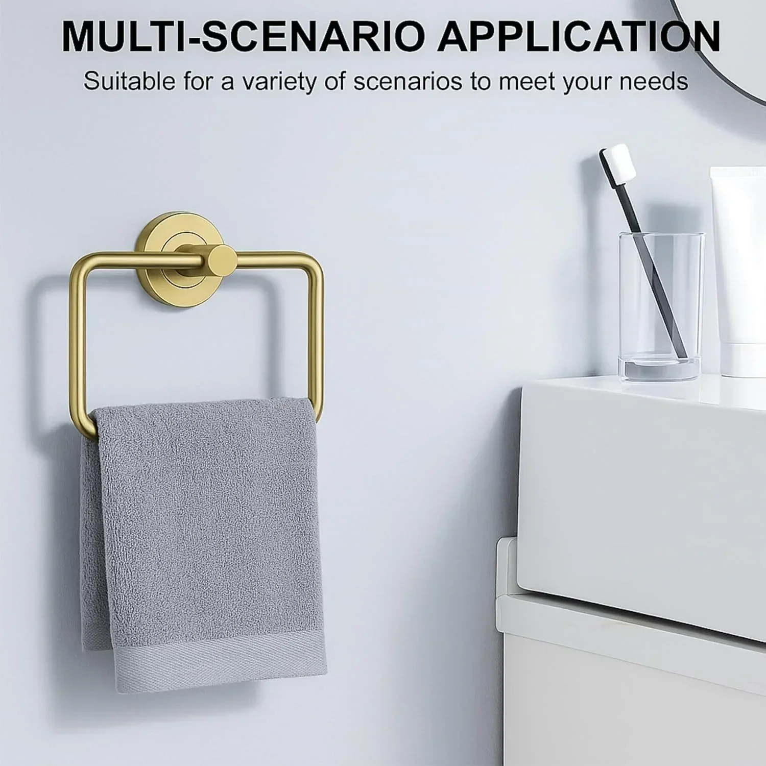 Square Stainless Steel Towel Ring Gold - Image 4