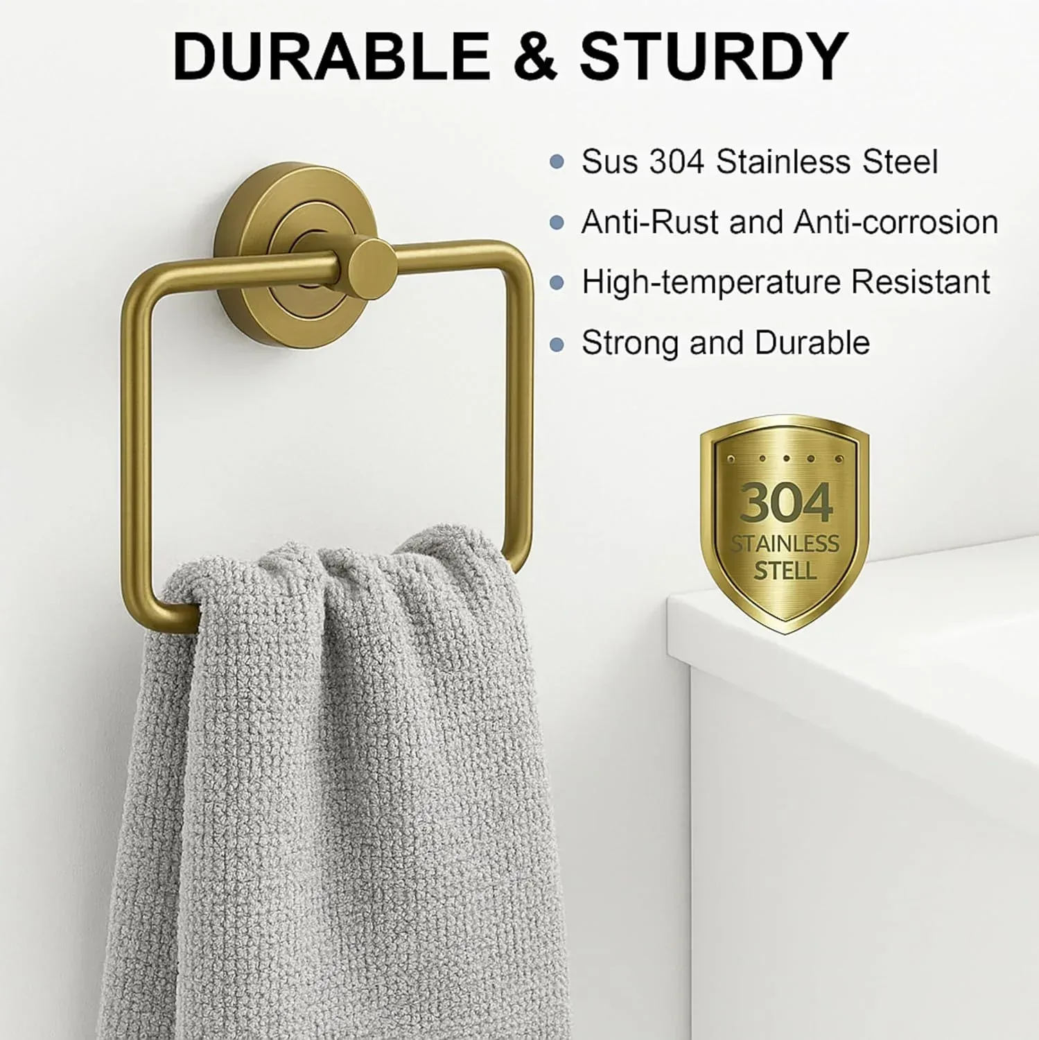 Square Stainless Steel Towel Ring Gold - Image 5