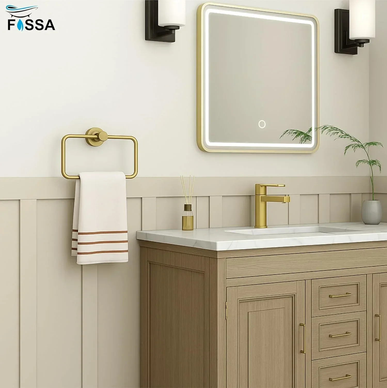 Square Stainless Steel Towel Ring Gold - Image 6