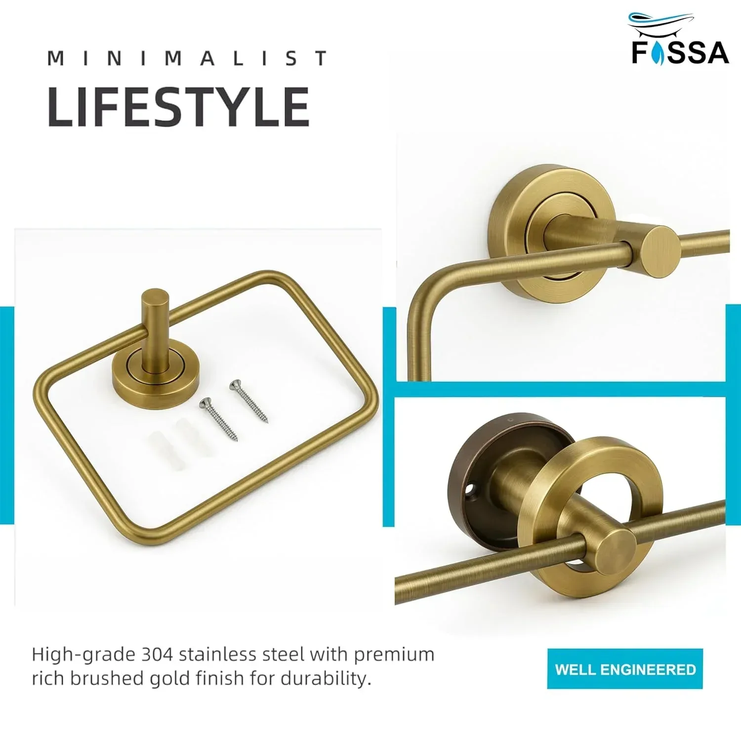 Square Stainless Steel Towel Ring Gold - Image 8