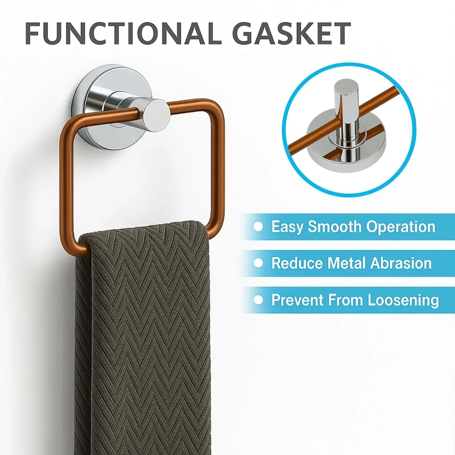 Square Stainless Steel Towel Ring Rose Gold + Silver - Image 3