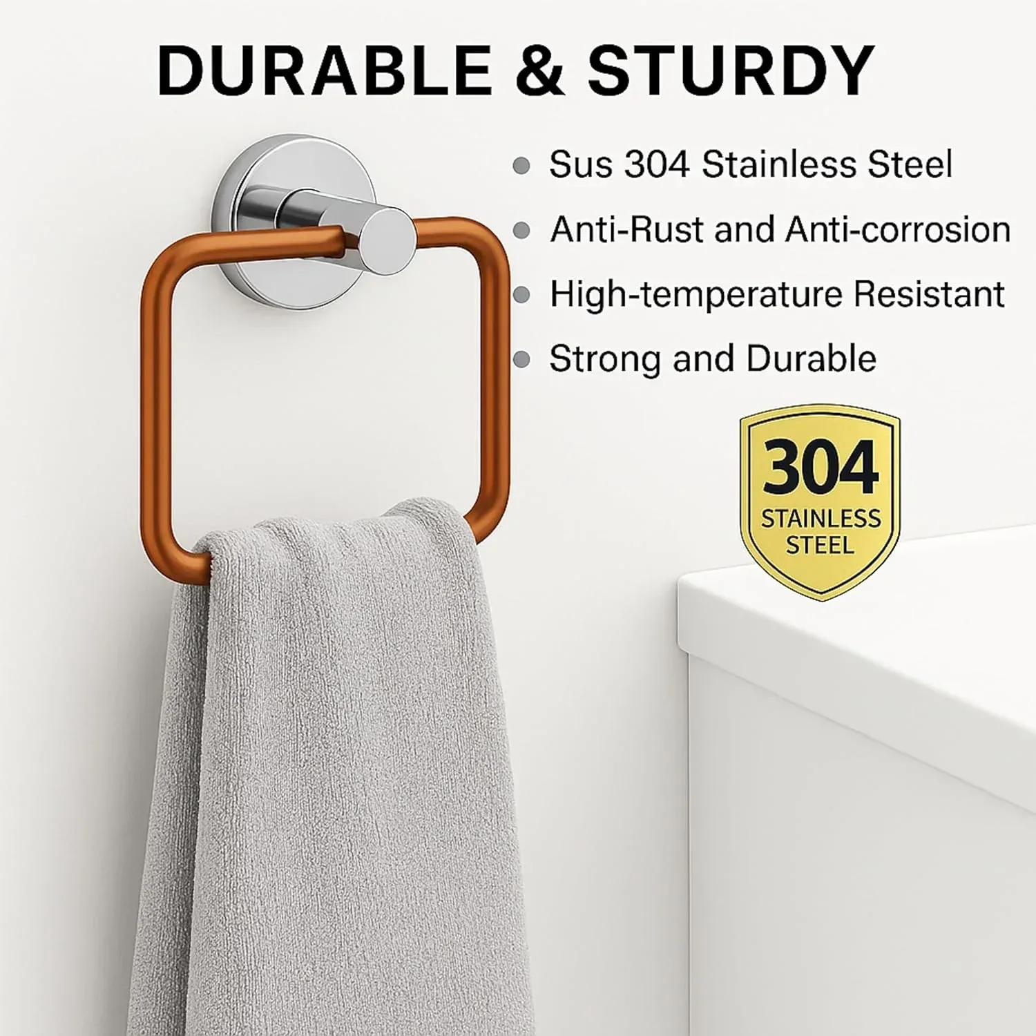 Square Stainless Steel Towel Ring Rose Gold + Silver - Image 6