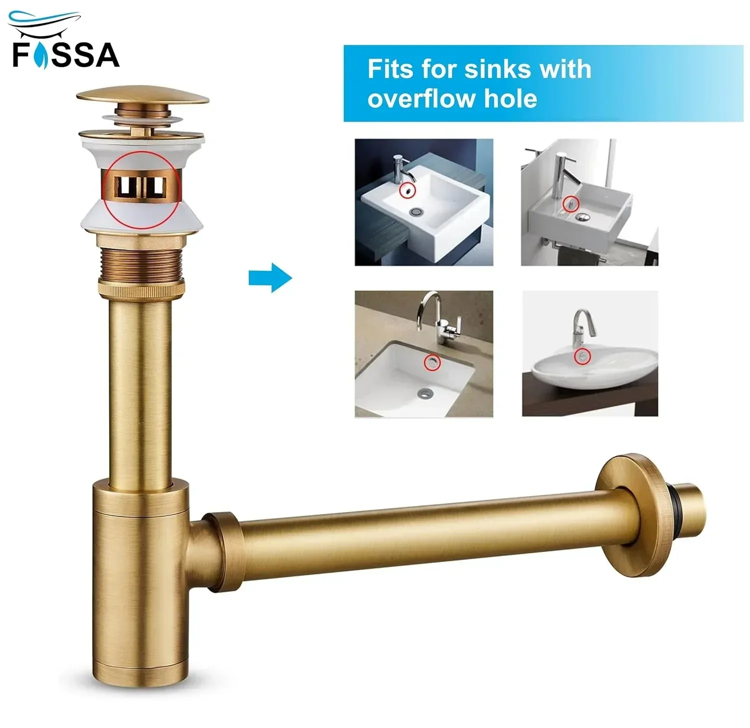 12 inch Stainless Steel Gold Bottle Trap with Flange and Pop up Coupling - Image 4