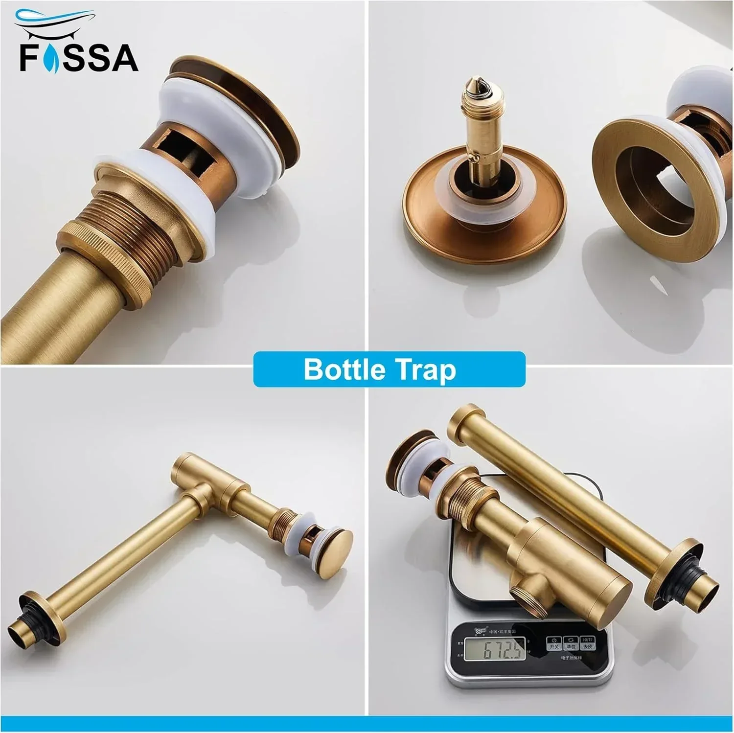 12 inch Stainless Steel Gold Bottle Trap with Flange and Pop up Coupling - Image 6