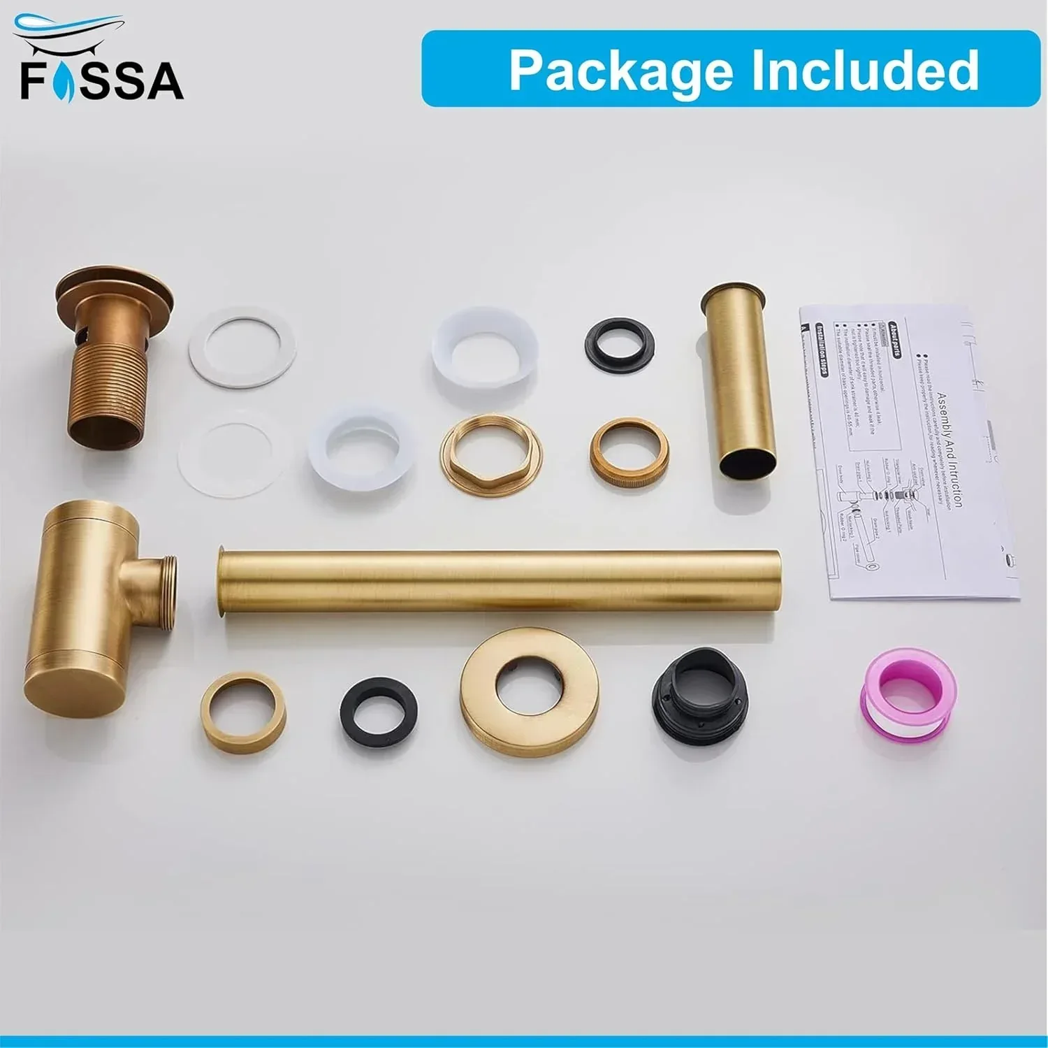 12 inch Stainless Steel Gold Bottle Trap with Flange and Pop up Coupling - Image 7