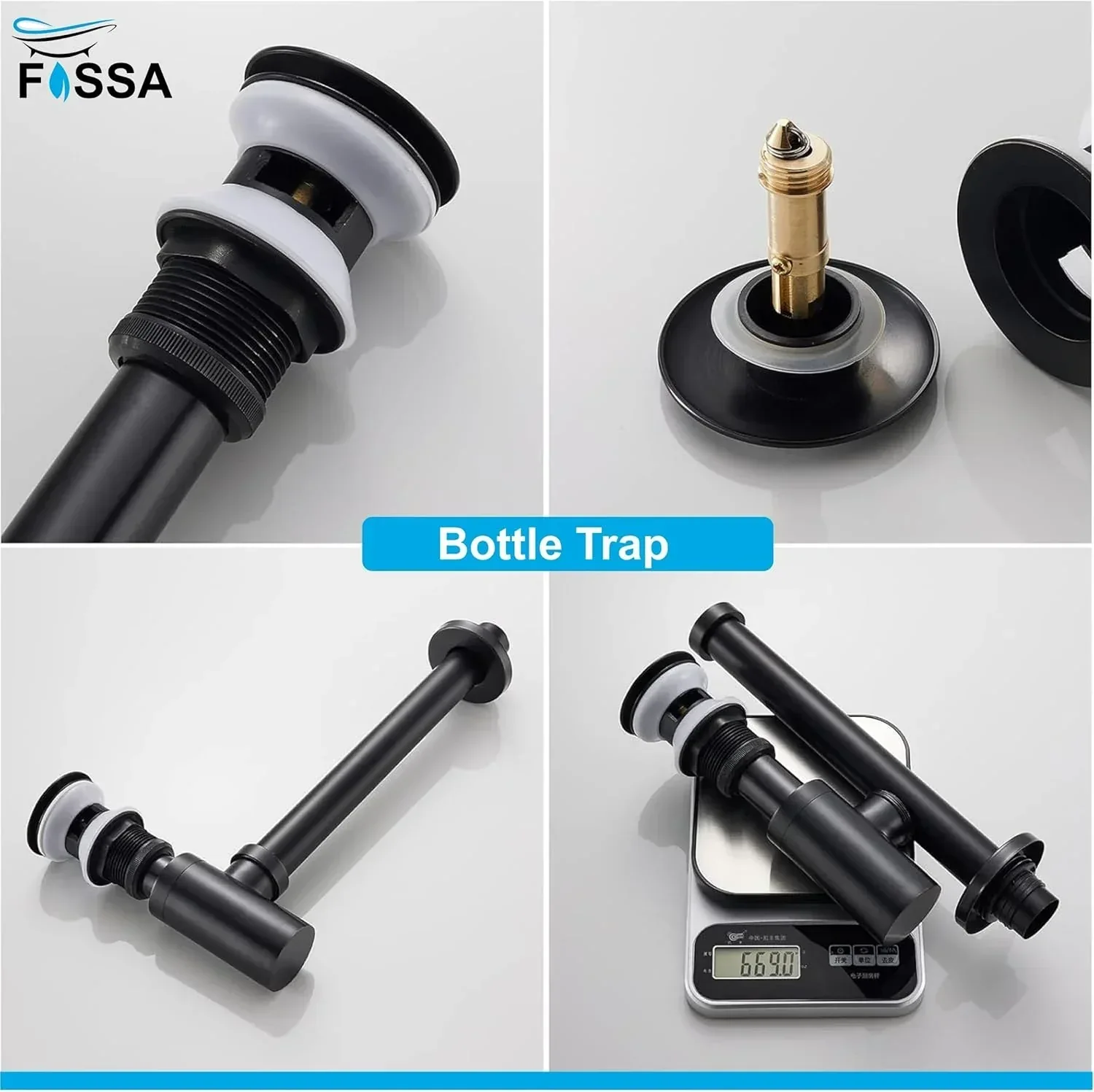 12 inch Stainless Steel Black Bottle Trap with Flange and Pop up Coupling - Image 5