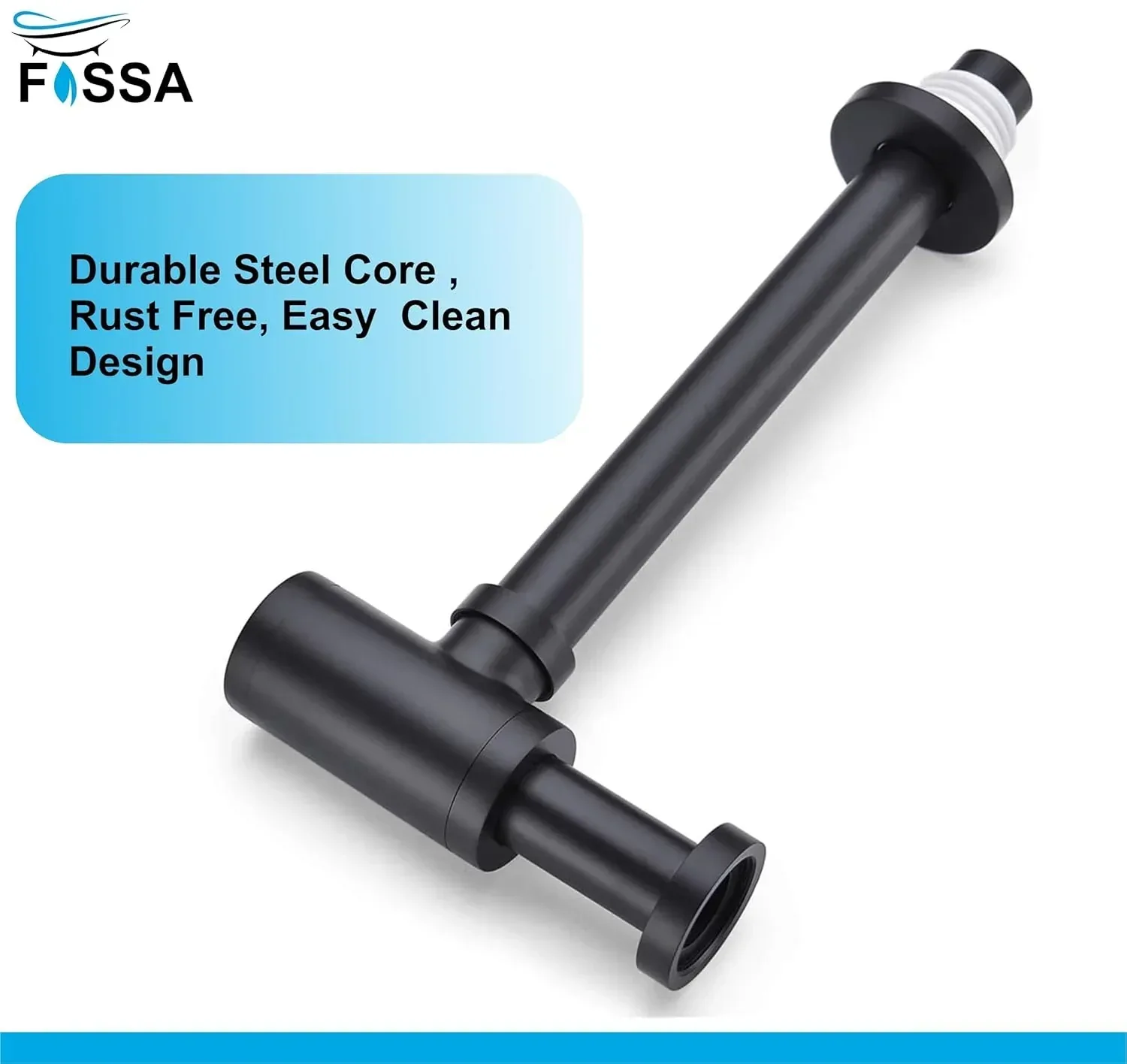 12 inch Stainless Steel Black Bottle Trap with Flange - Image 3