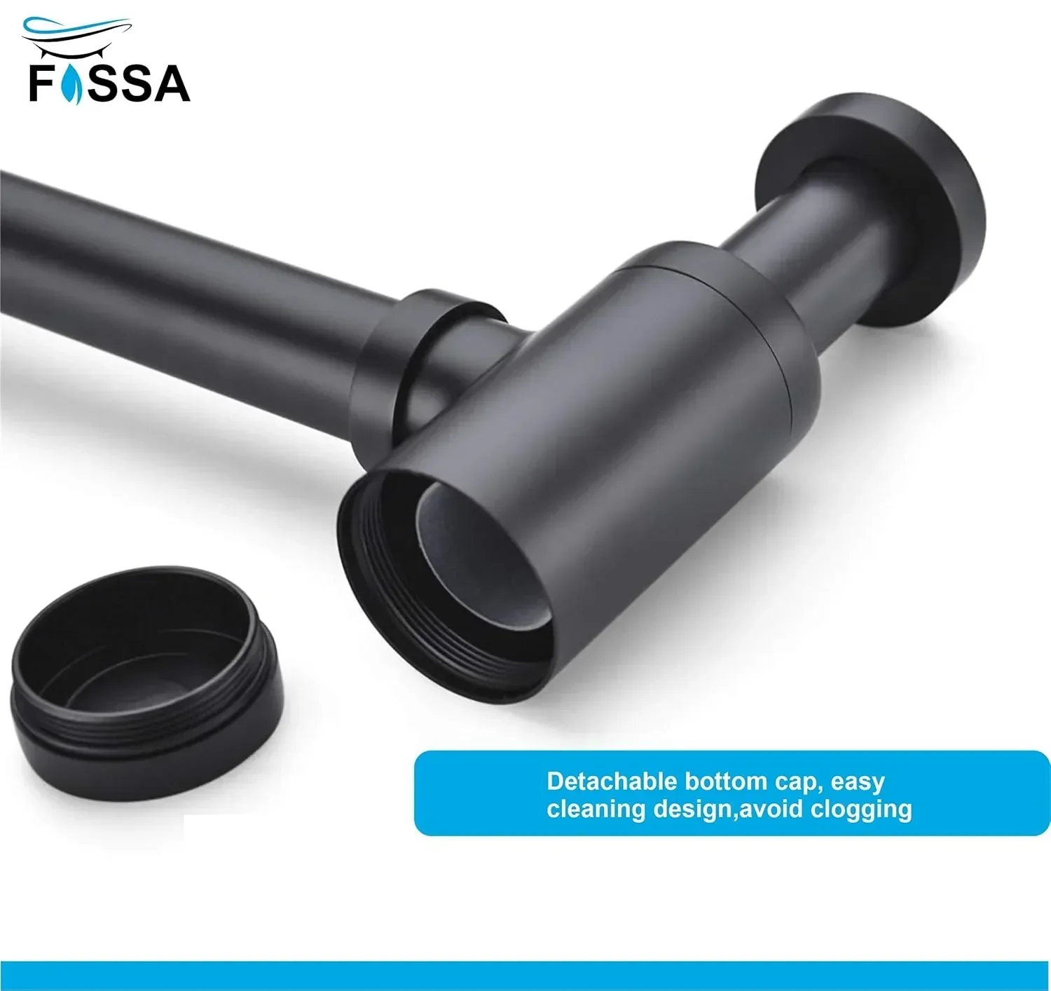 12 inch Stainless Steel Black Bottle Trap with Flange - Image 4