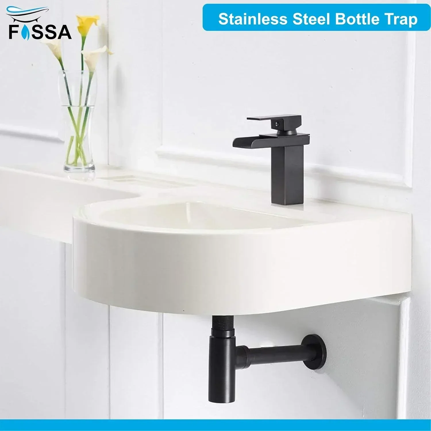12 inch Stainless Steel Black Bottle Trap with Flange - Image 5