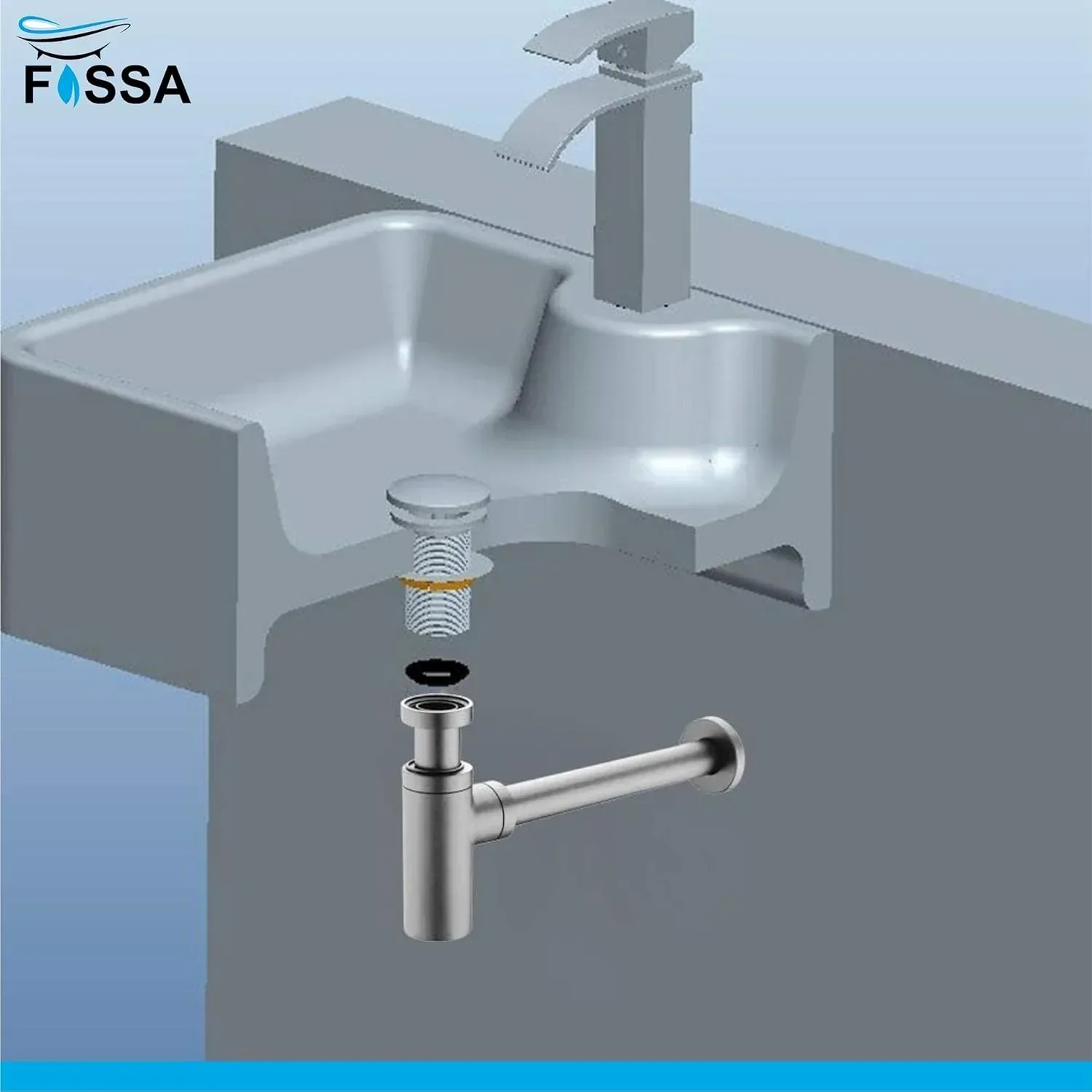 12 inch Stainless Steel Black Bottle Trap with Flange - Image 6