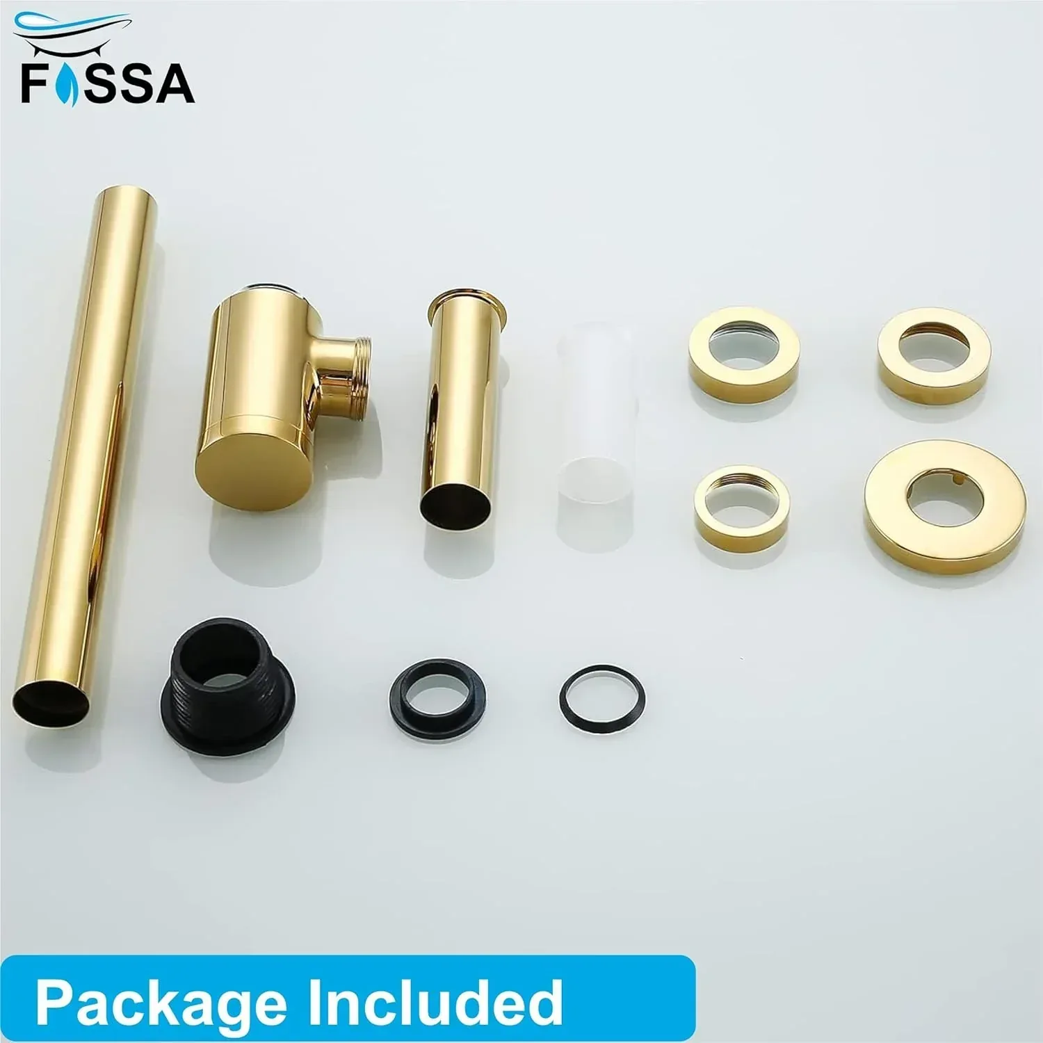 12 inch Stainless Steel Gold Bottle Trap with Flange - Image 4