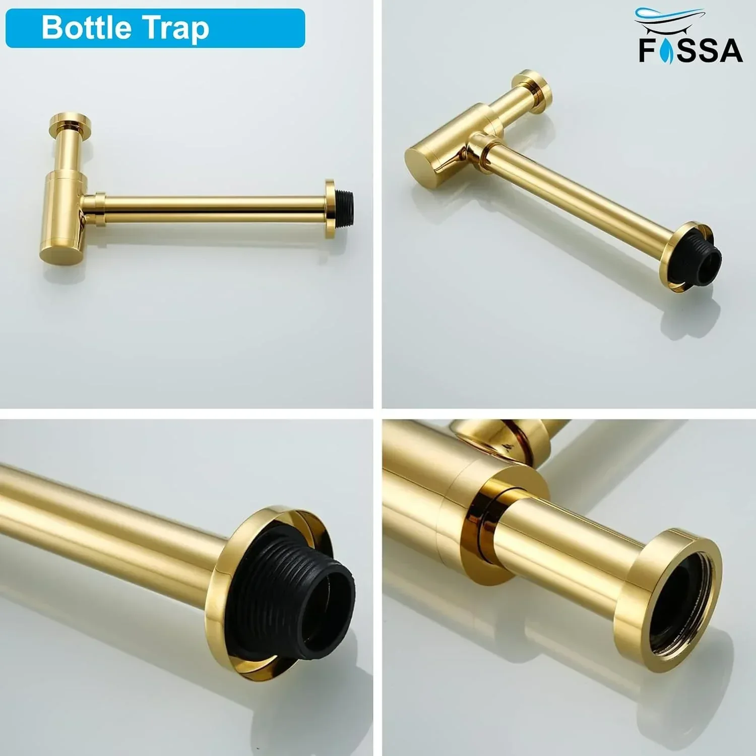 12 inch Stainless Steel Gold Bottle Trap with Flange - Image 5