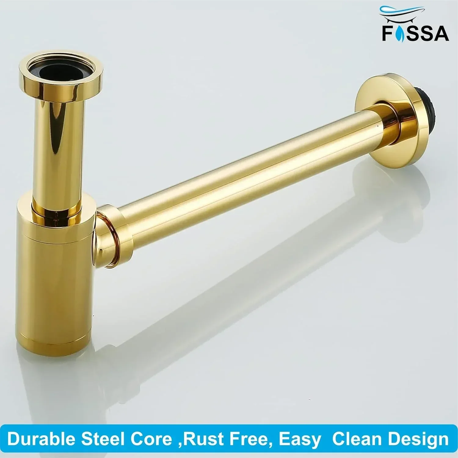 12 inch Stainless Steel Gold Bottle Trap with Flange - Image 8