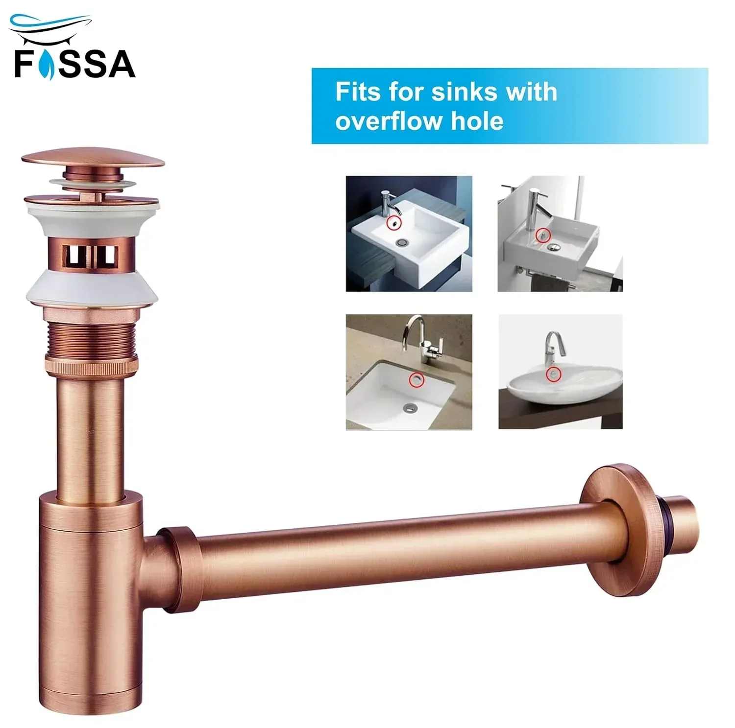 12 inch Stainless Steel Rose Gold Bottle Trap with Flange - Image 4