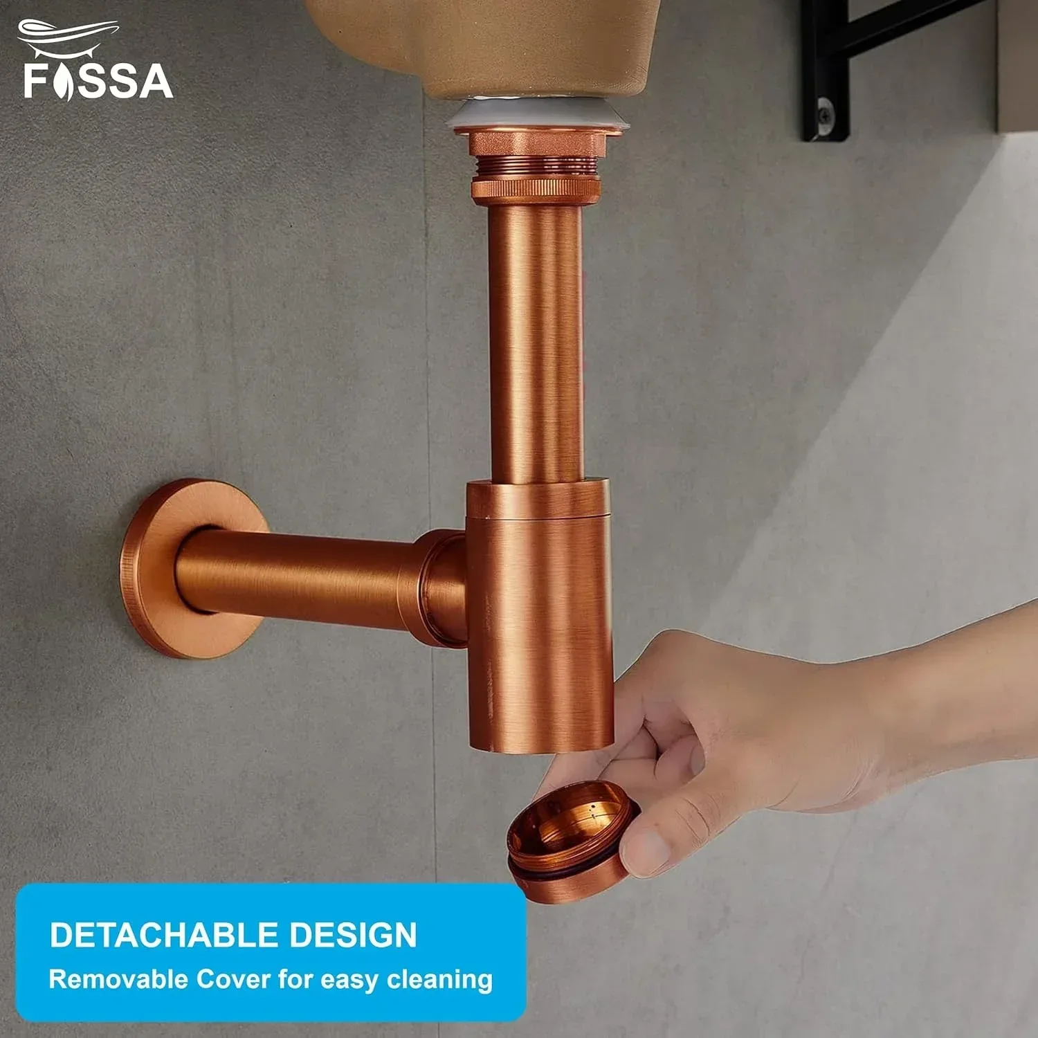 12 inch Stainless Steel Rose Gold Bottle Trap with Flange - Image 5
