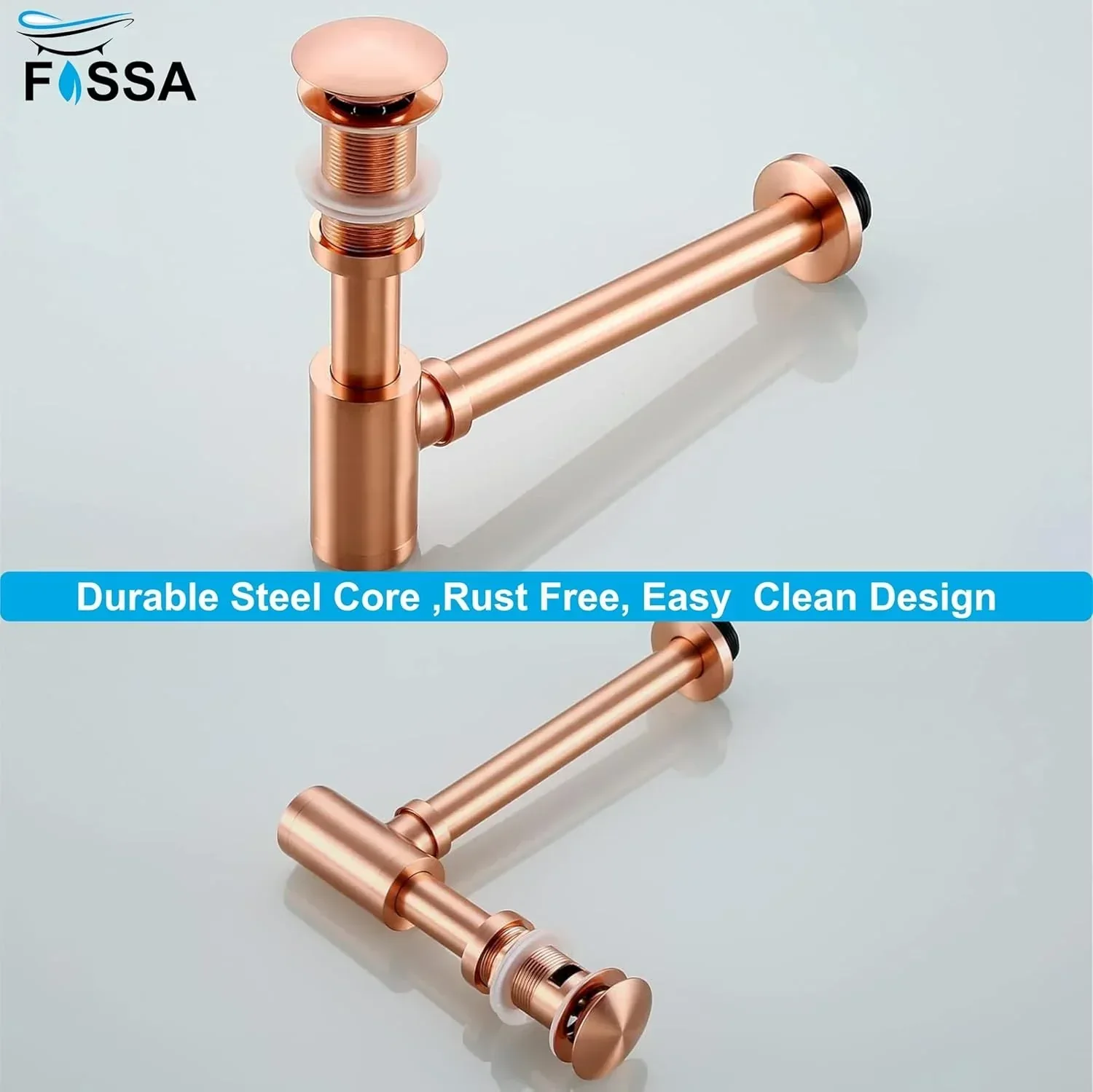 12 inch Stainless Steel Rose Gold Bottle Trap with Flange - Image 6