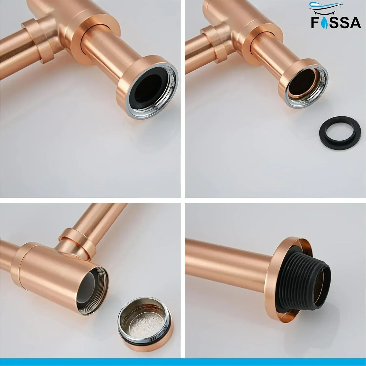 12 inch Stainless Steel Rose Gold Bottle Trap with Flange - Image 5