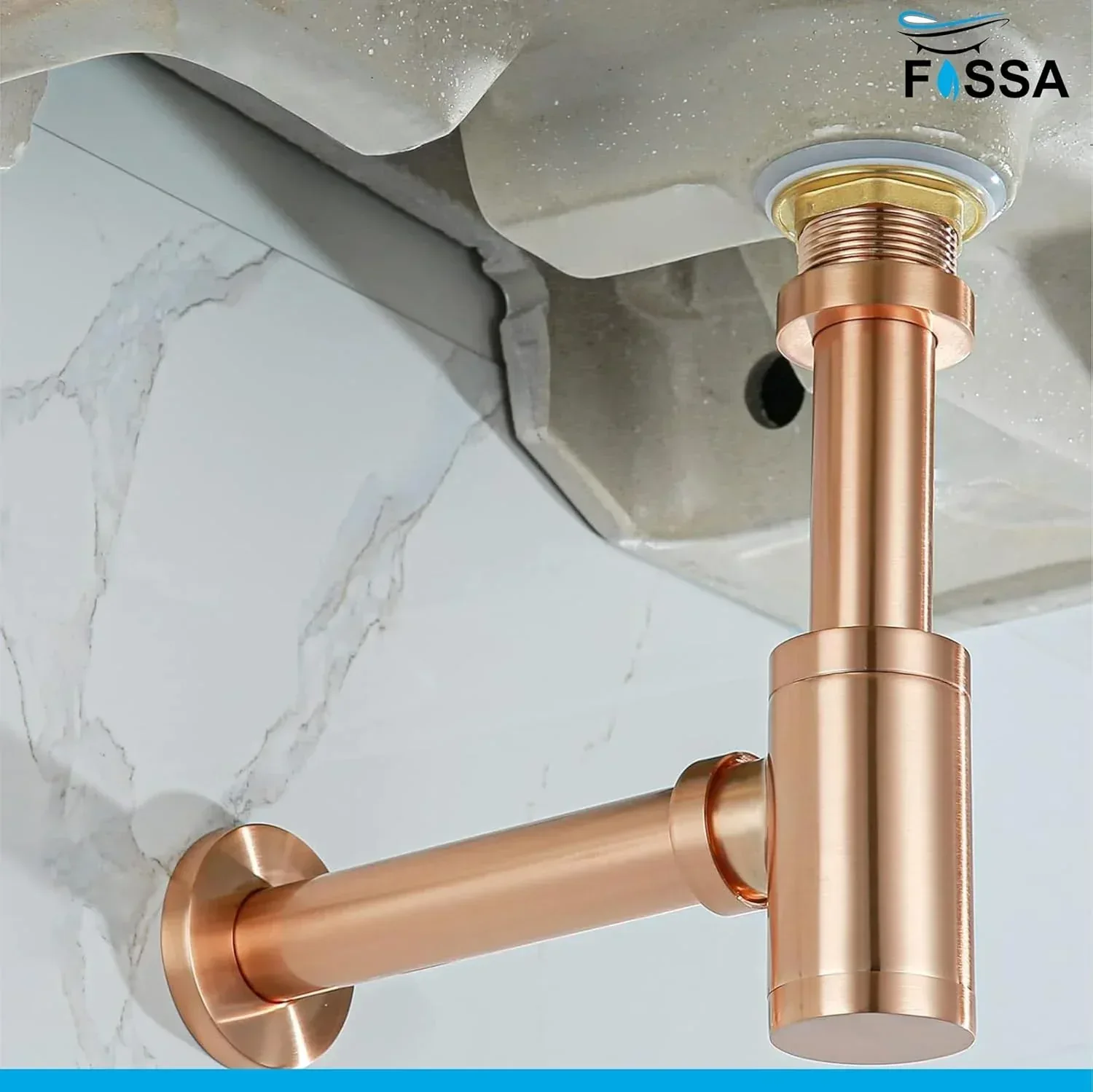 12 inch Stainless Steel Rose Gold Bottle Trap with Flange - Image 6