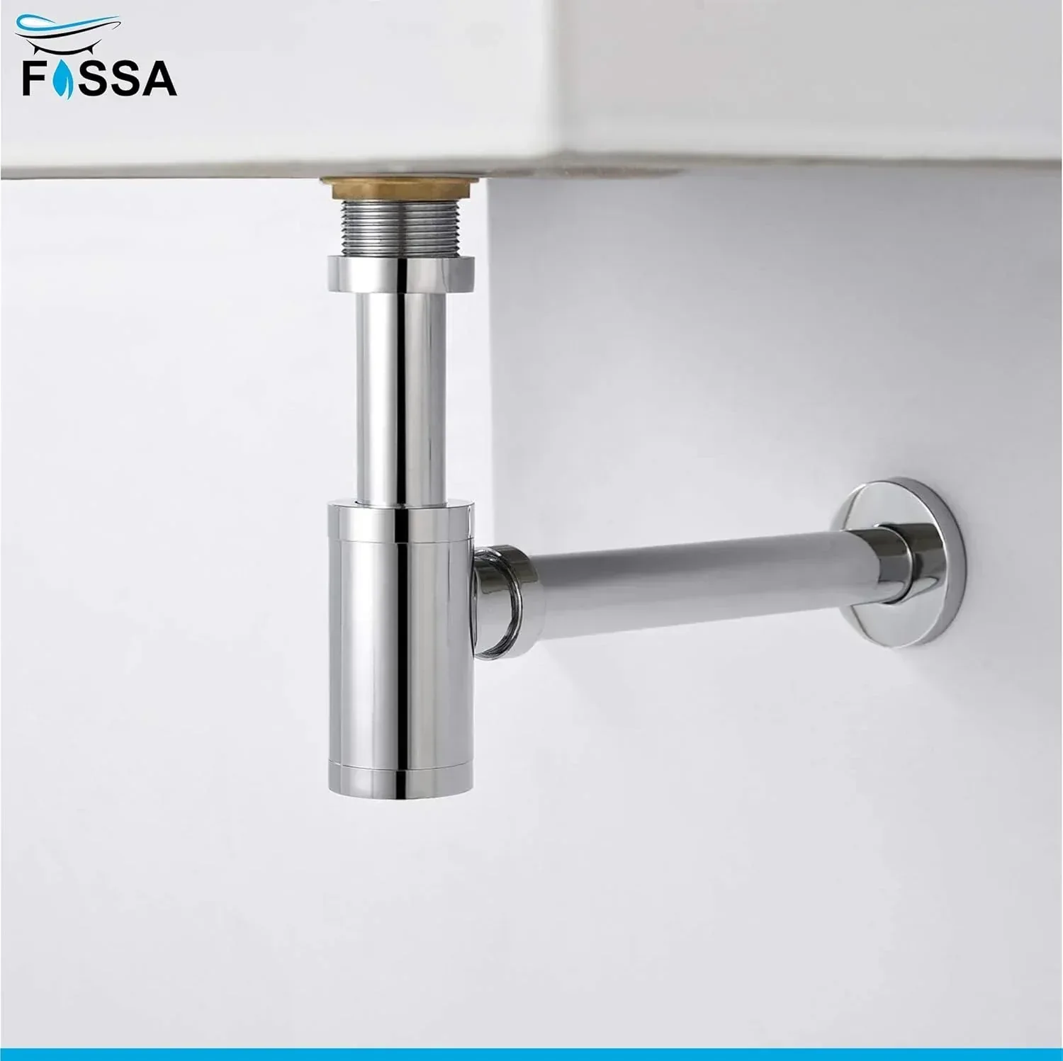 12 inch Stainless Steel Silver Bottle Trap with Flange and Pop up Coupling - Image 2