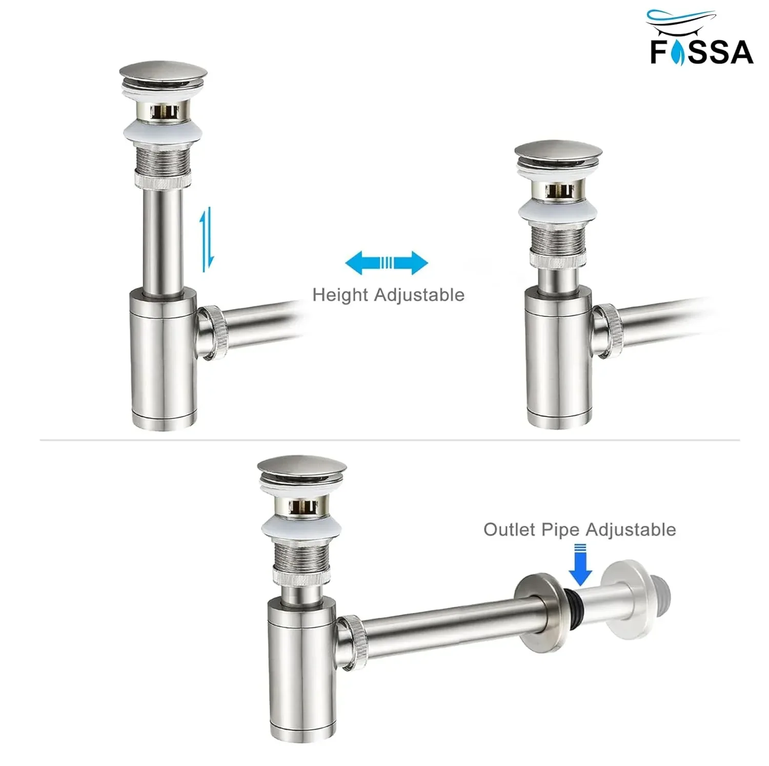 12 inch Stainless Steel Silver Bottle Trap with Flange and Pop up Coupling - Image 4