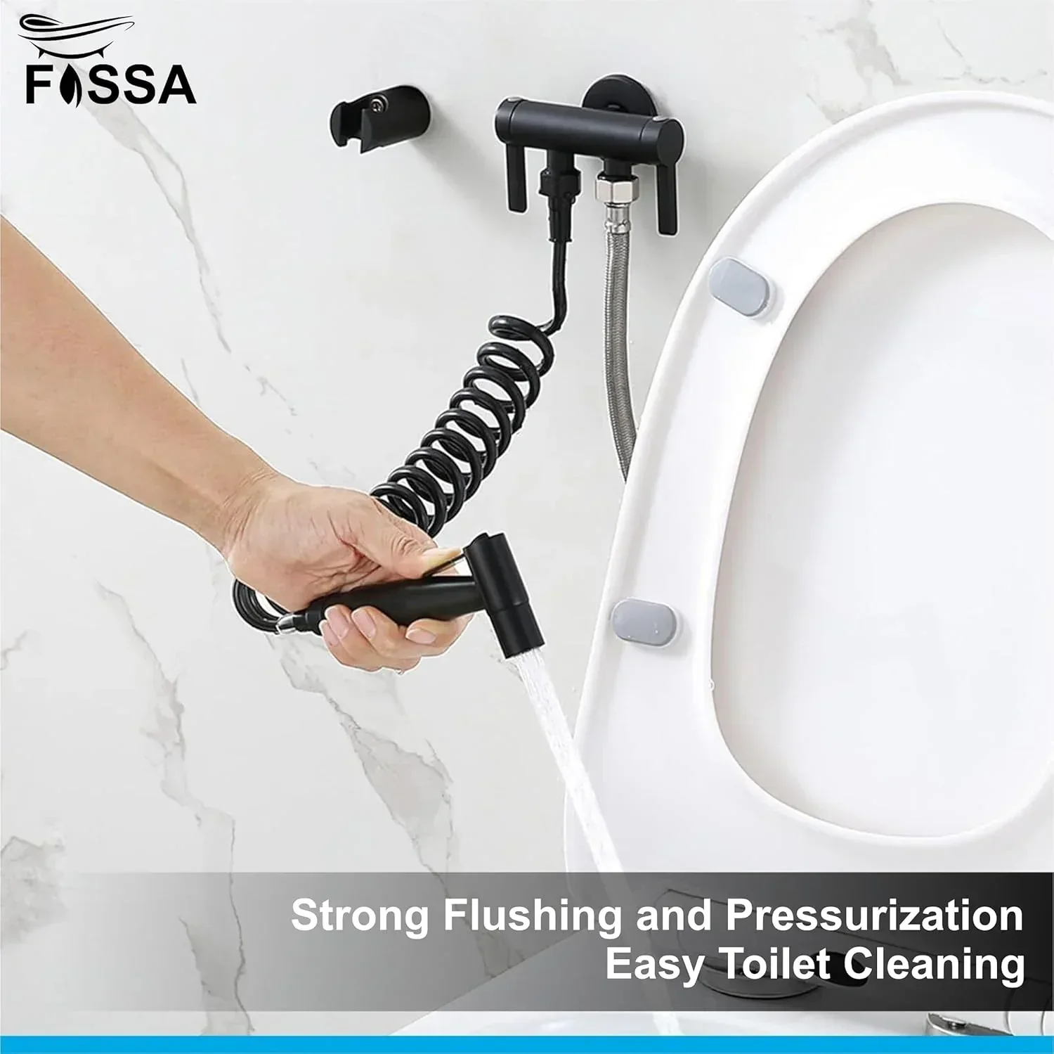 Steelo Stainless Steel Health Faucet with Flexible ABS Spring Hose pipe - 1 Metar Black - Image 3