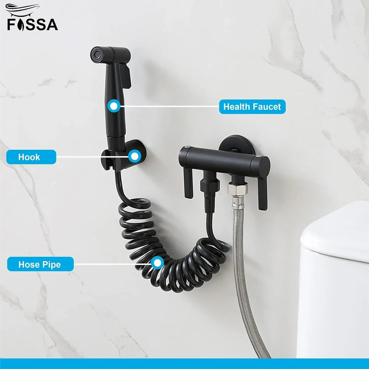 Steelo Stainless Steel Health Faucet with Flexible ABS Spring Hose pipe - 1 Metar Black - Image 4