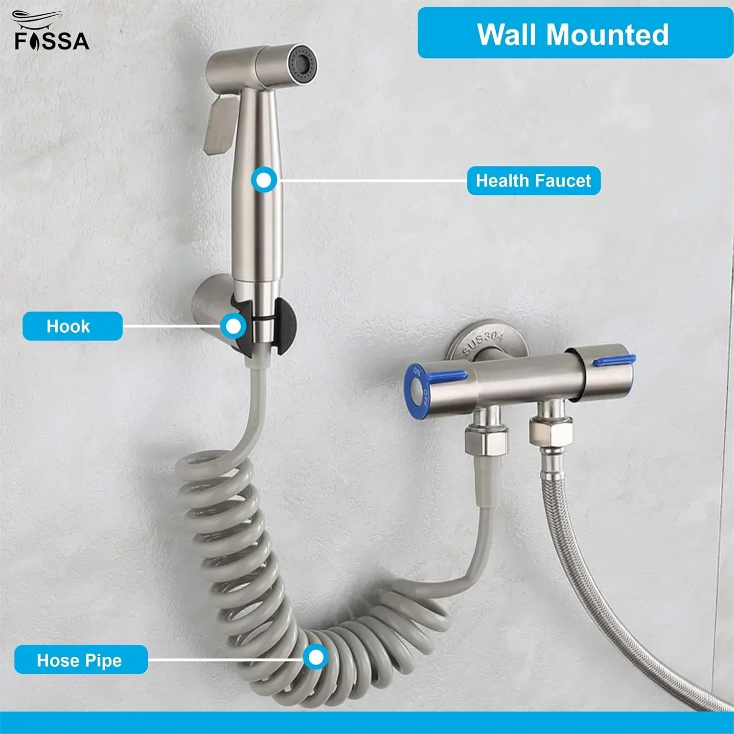 Steelo Stainless Steel Health Faucet with Flexible ABS Spring Hose Pipe - 1 Metar Silver - Image 5