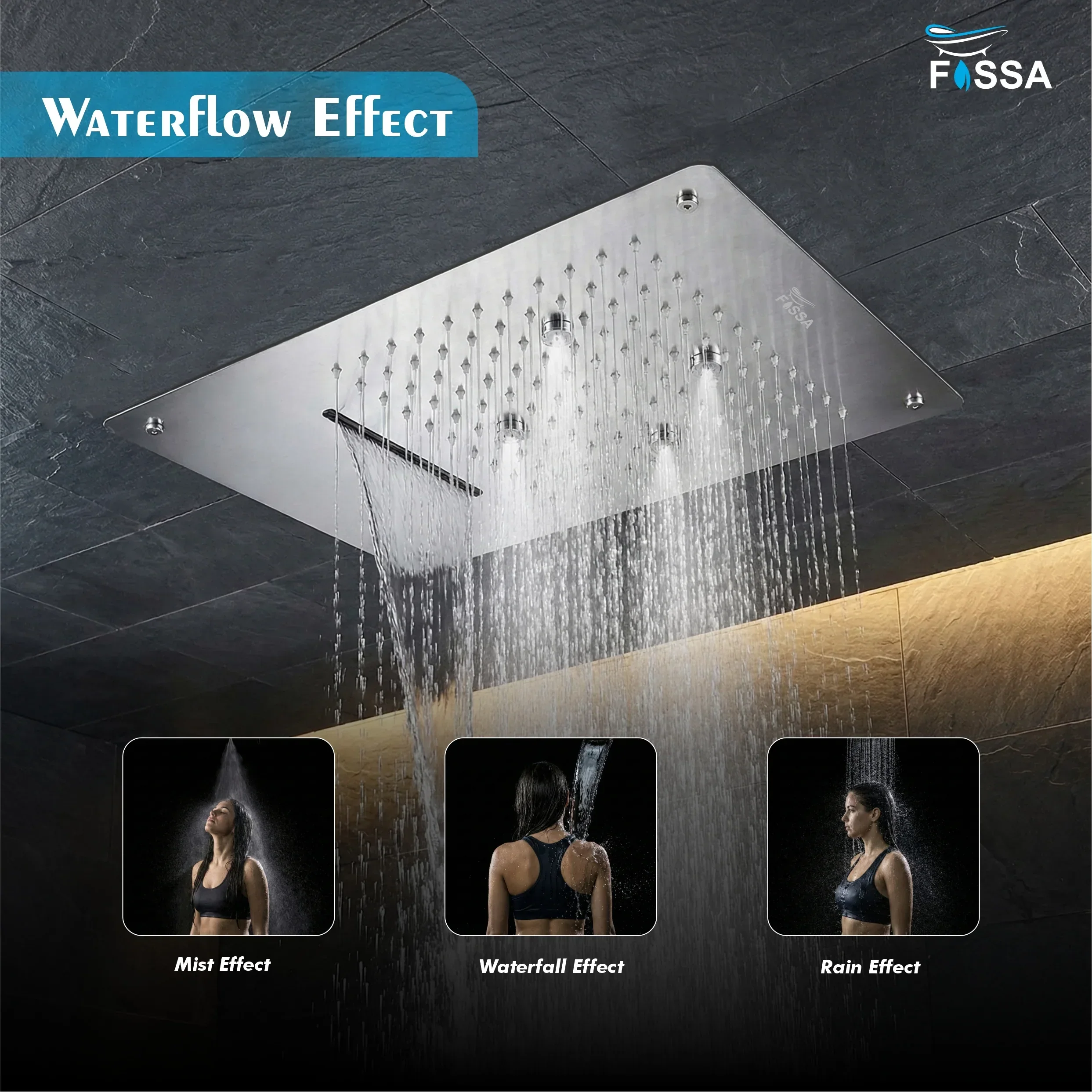 Three Mode Ceiling Overhead Shower Mist,Rain,Waterfall (19x13 Inch) - Image 3