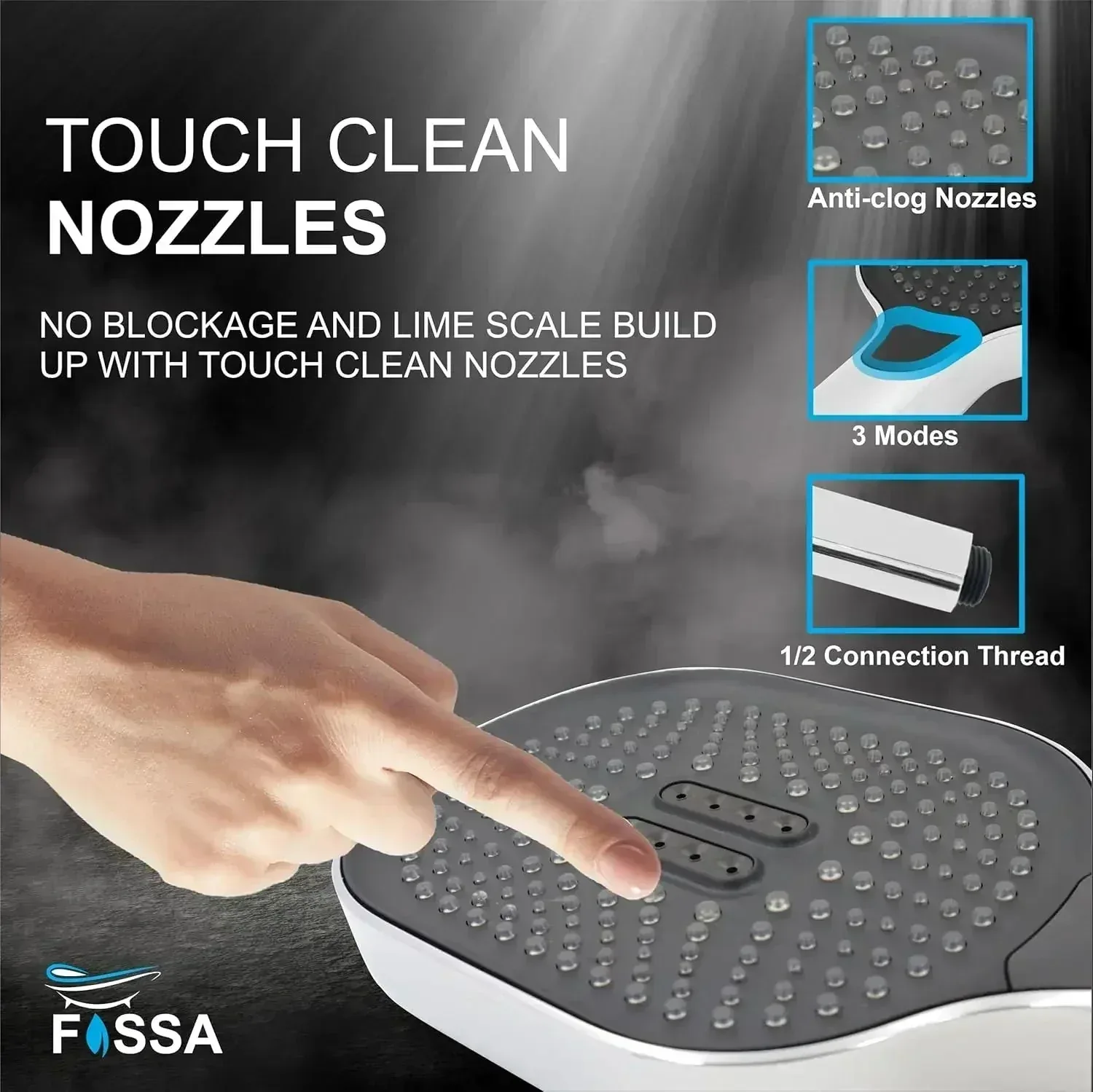 Thunder Black 3-Mode Luxury Handheld Shower Head Black chrome - Image 3