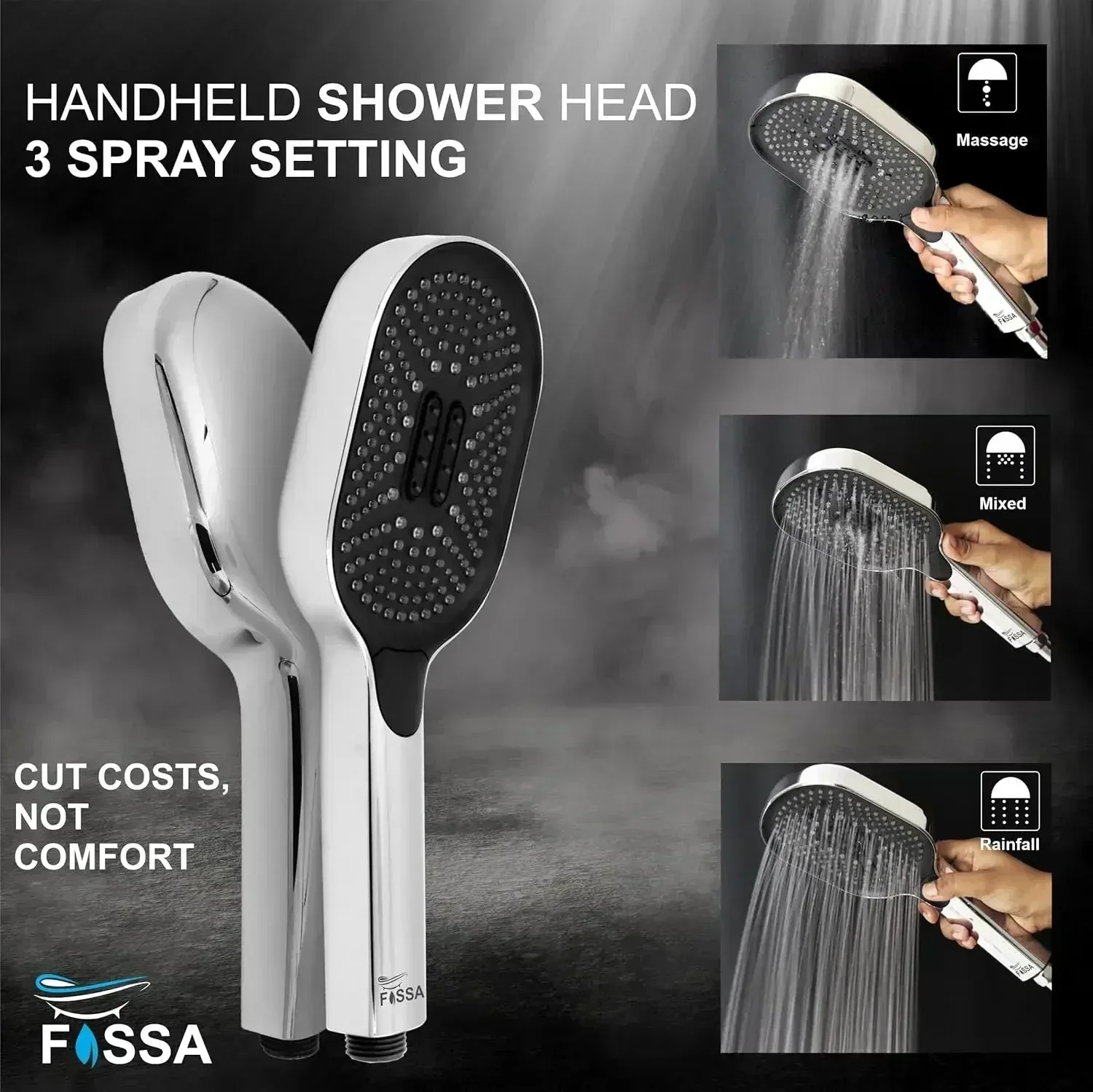 Thunder Black 3-Mode Luxury Handheld Shower Head Black chrome - Image 4