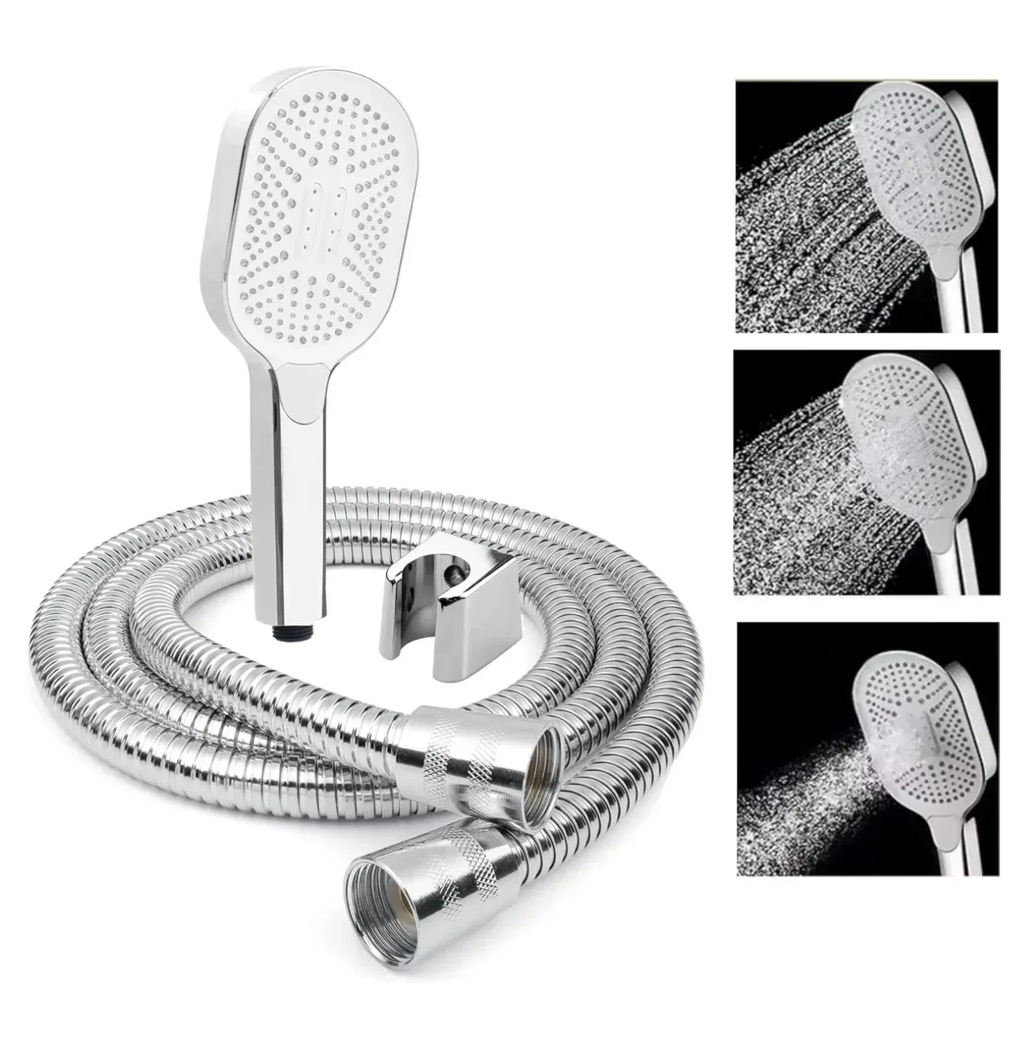 Thunder 3 Sprey Modes White Chrome Finish Hand Shower With 1.5 Meter 304- Grade Stainless Steel Hose Pipe & Hook