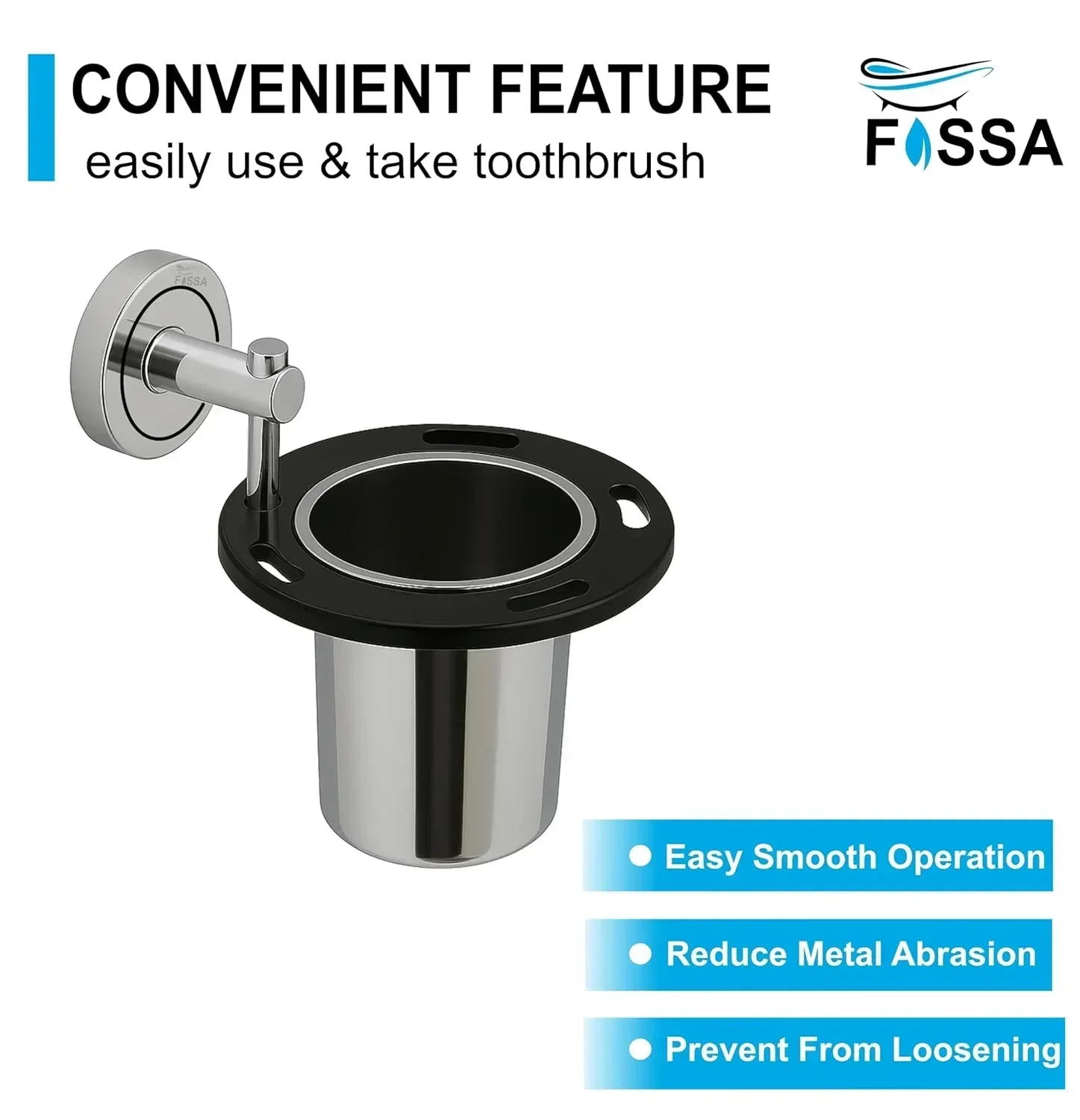 Stainless Steel Wall Mounted Brush & Tumbler Holder Black-Chrome - Image 5