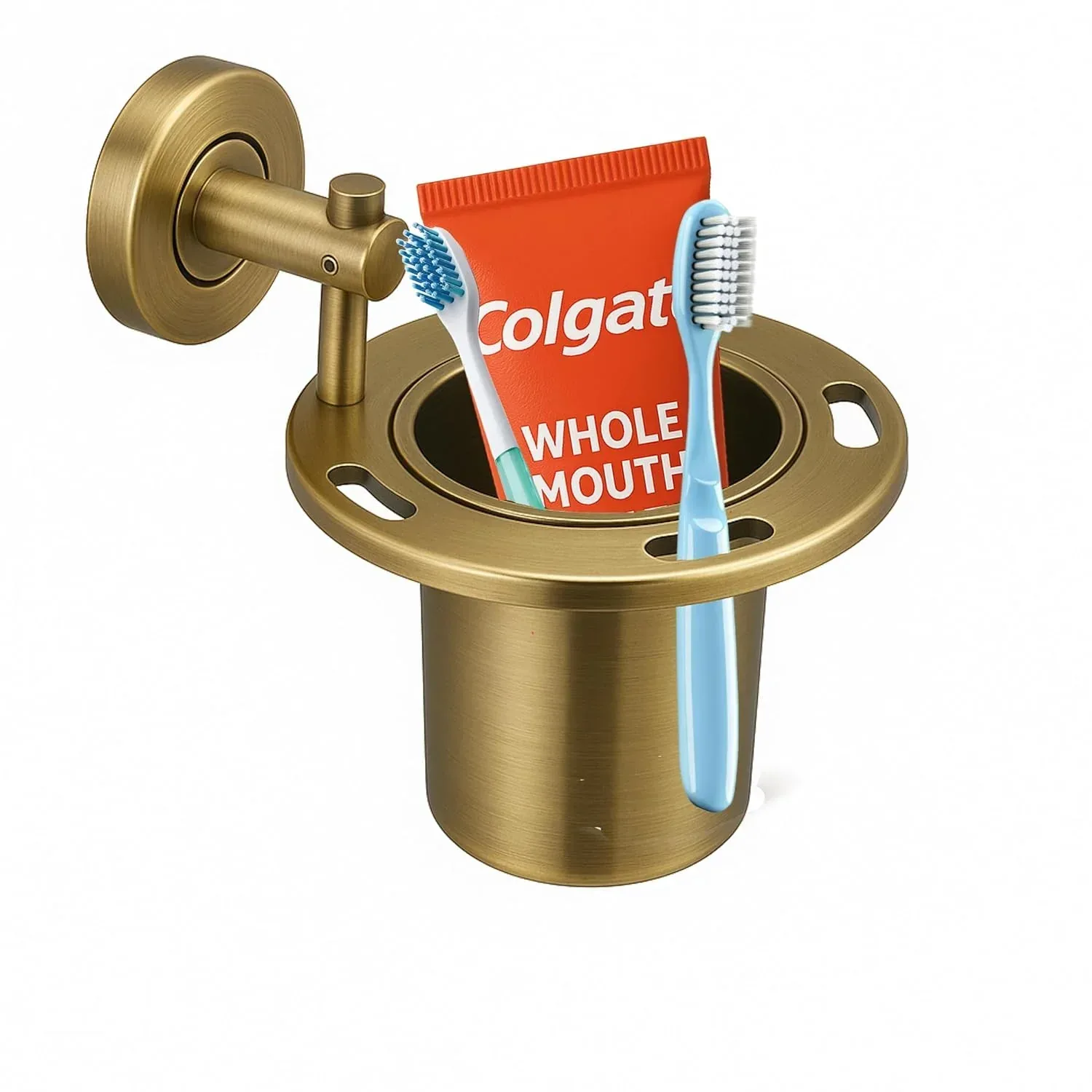 Stainless Steel Wall Mounted Brush & Tumbler Holder Gold