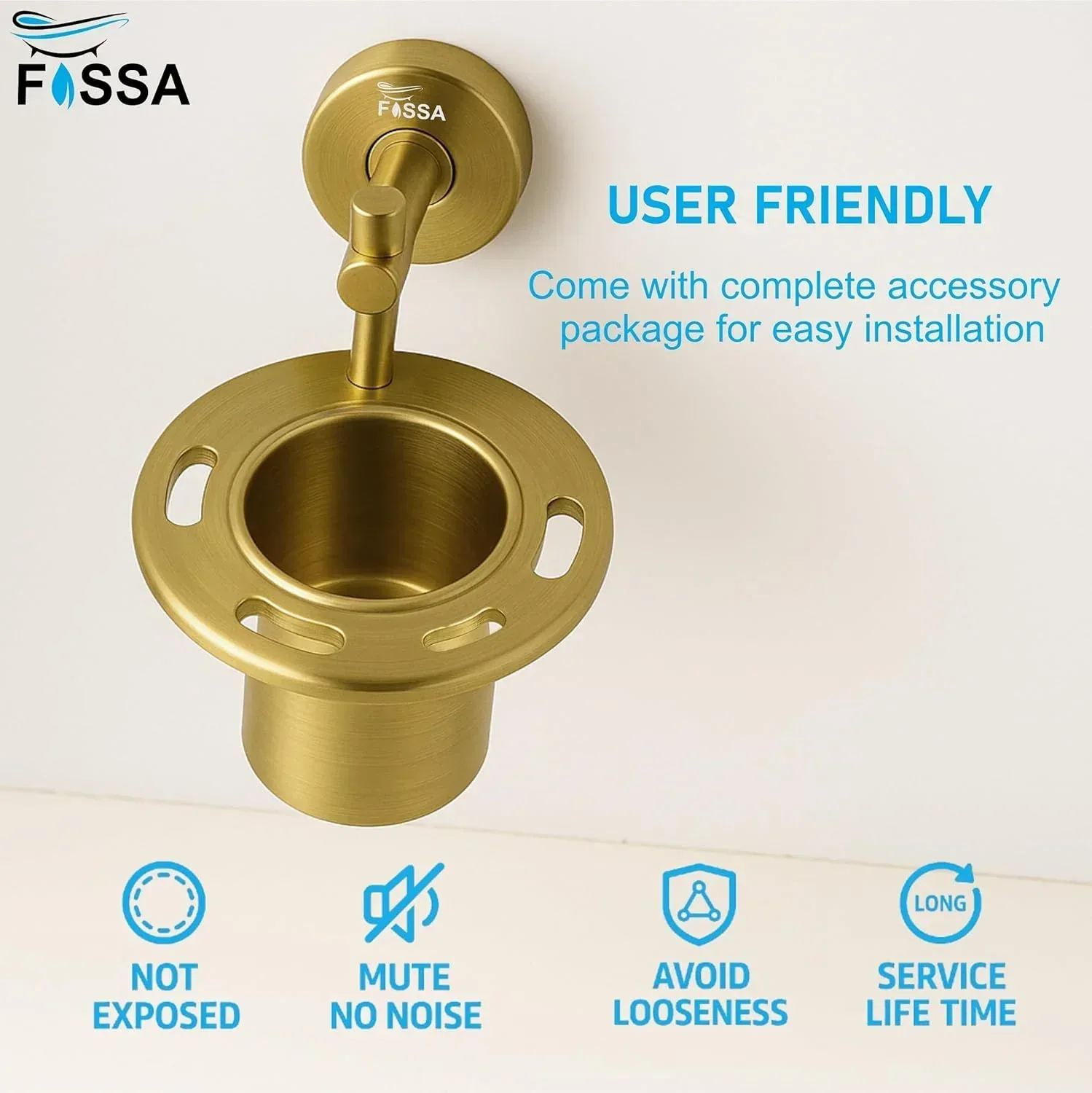 Stainless Steel Wall Mounted Brush & Tumbler Holder Gold - Image 3