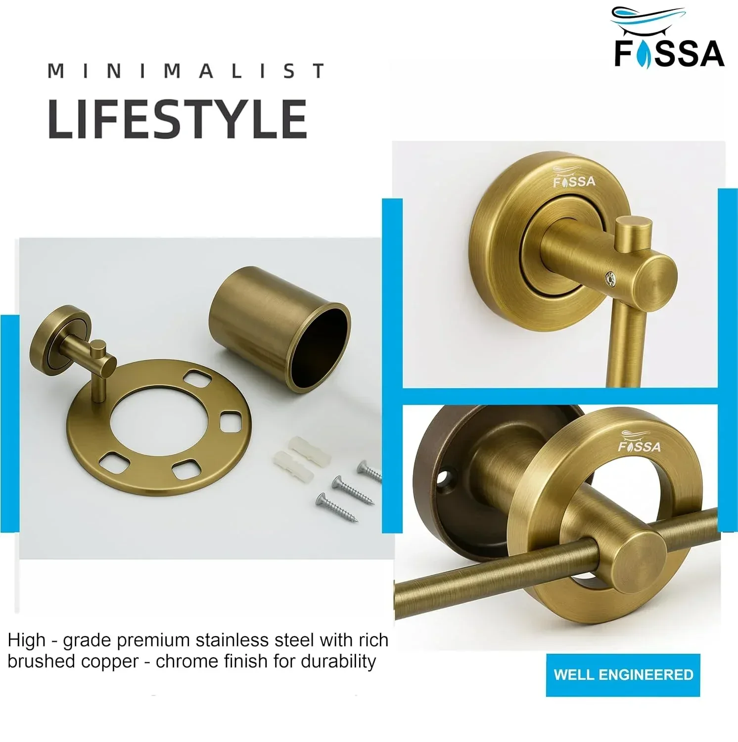 Stainless Steel Wall Mounted Brush & Tumbler Holder Gold - Image 4