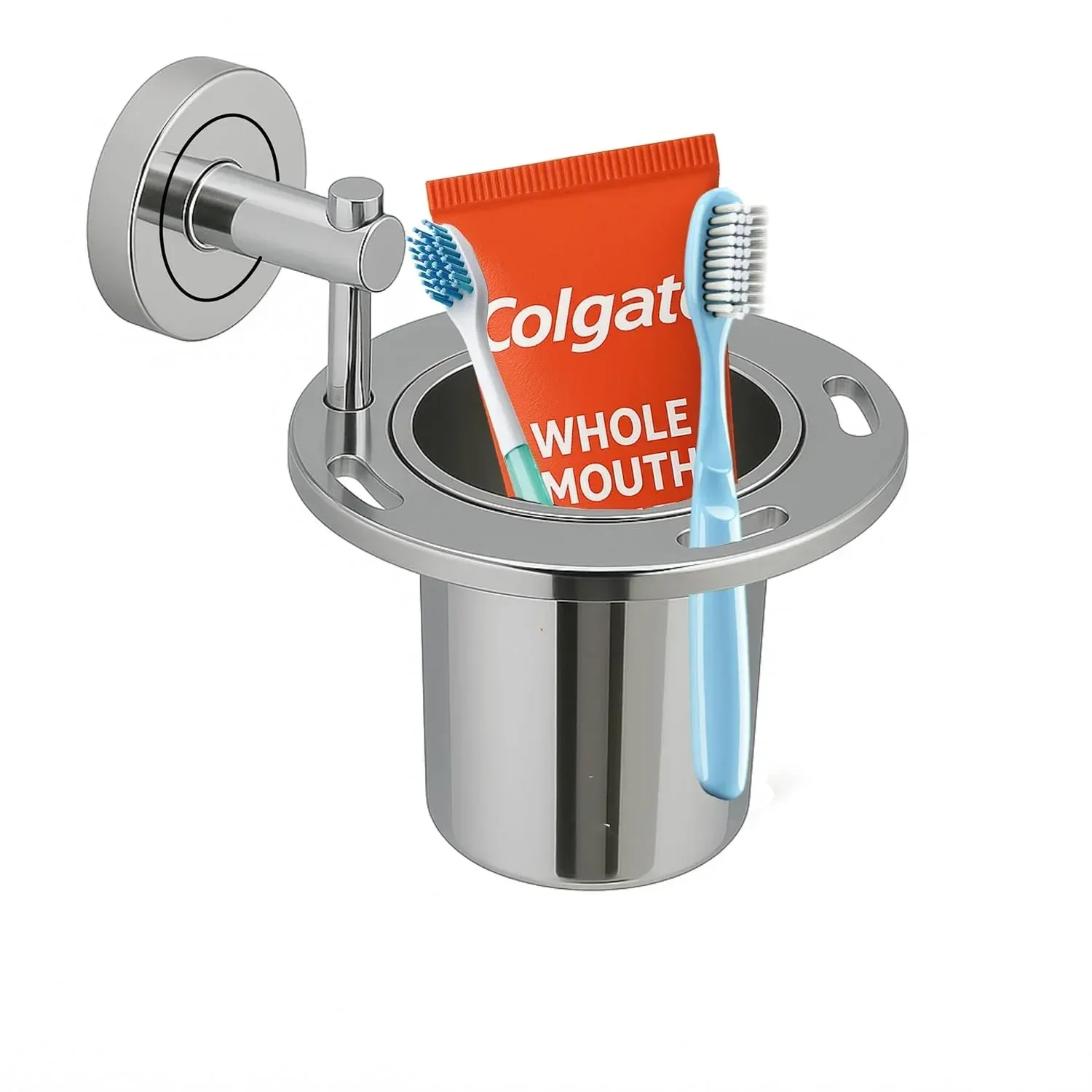 Stainless Steel Wall Mounted Brush & Tumbler Holder Silver