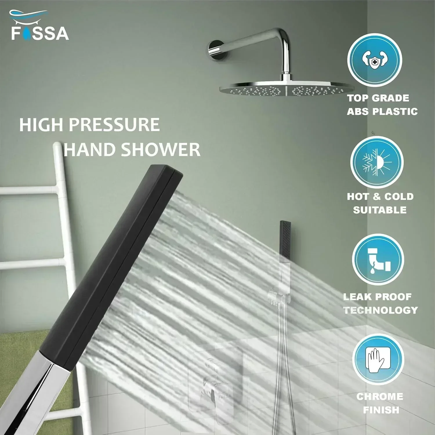 Fossa Vista Square ABS Hand-Held Shower for Bathroom, High Pressure Shower Chrome Finish (Only Shower) - Image 3