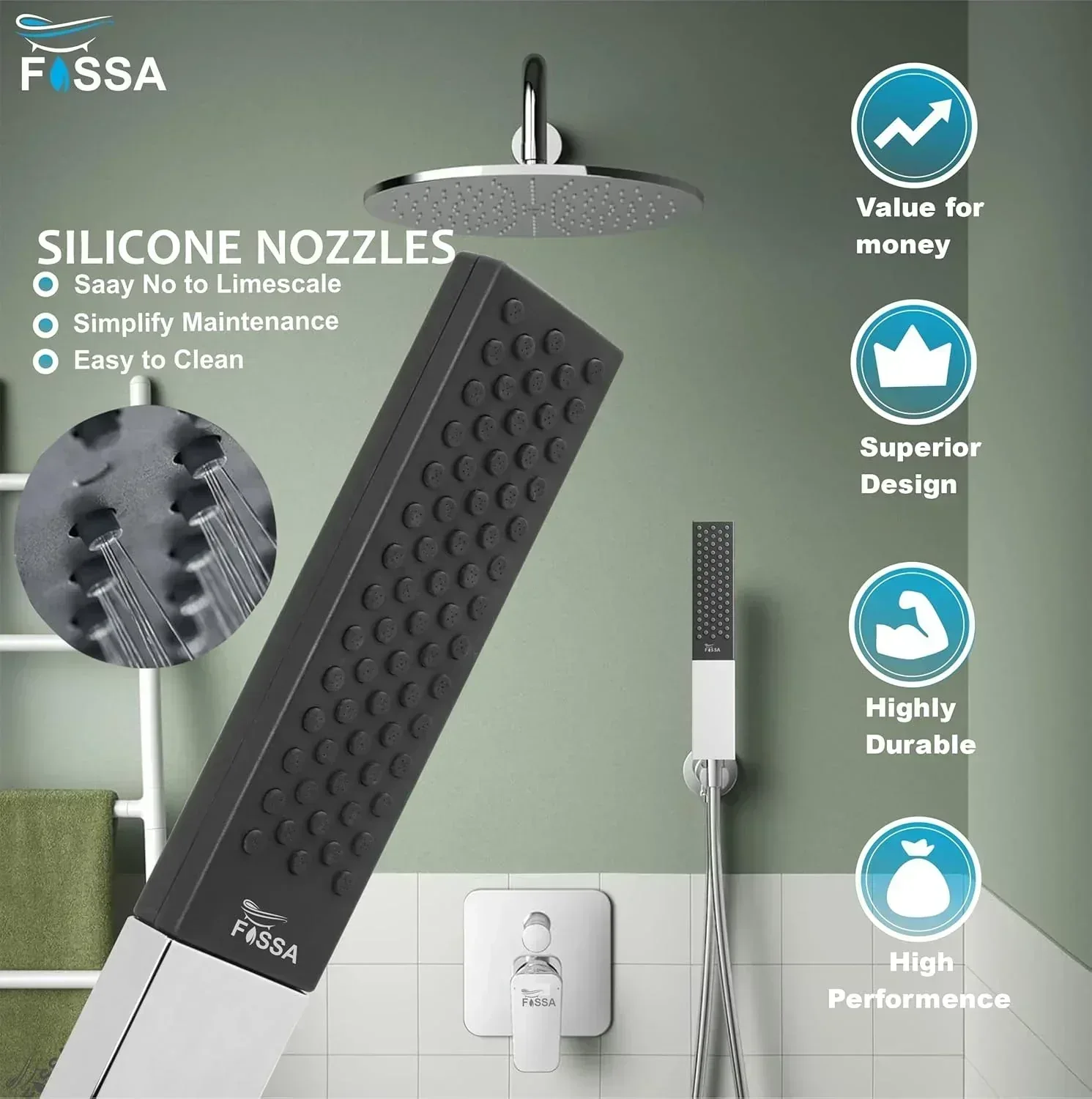 Fossa Vista Square ABS Hand-Held Shower for Bathroom, High Pressure Shower Chrome Finish (Only Shower) - Image 4